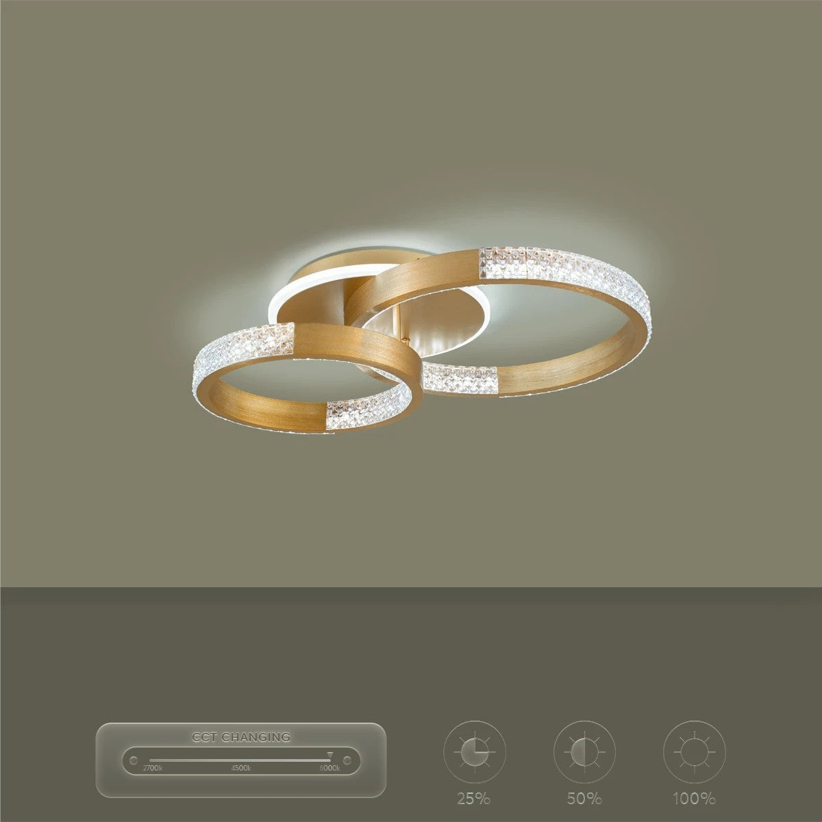 DIAMOND KLV-101-0225 Φωτιστικό Οροφής LED 67W 6700lm 360° AC 220-240V IP20 Ρυθμιζόμενο Λευκό CCT με Χειριστήριο από 2700K έως 6000K Dimmable - Lumileds SMD Chip - Χρυσό Πλατίνα - Μ60 x Π40 x Υ14