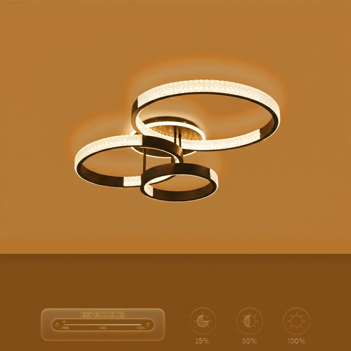 DIAMOND KLV-101-0226 Φωτιστικό Οροφής LED 100W 10000lm 360° AC 220-240V IP20 Ρυθμιζόμενο Λευκό CCT με Χειριστήριο από 2700K έως 6000K Dimmable - Lumileds SMD Chip - Μαύρο Ματ - Μ80 x Π50 x Υ20