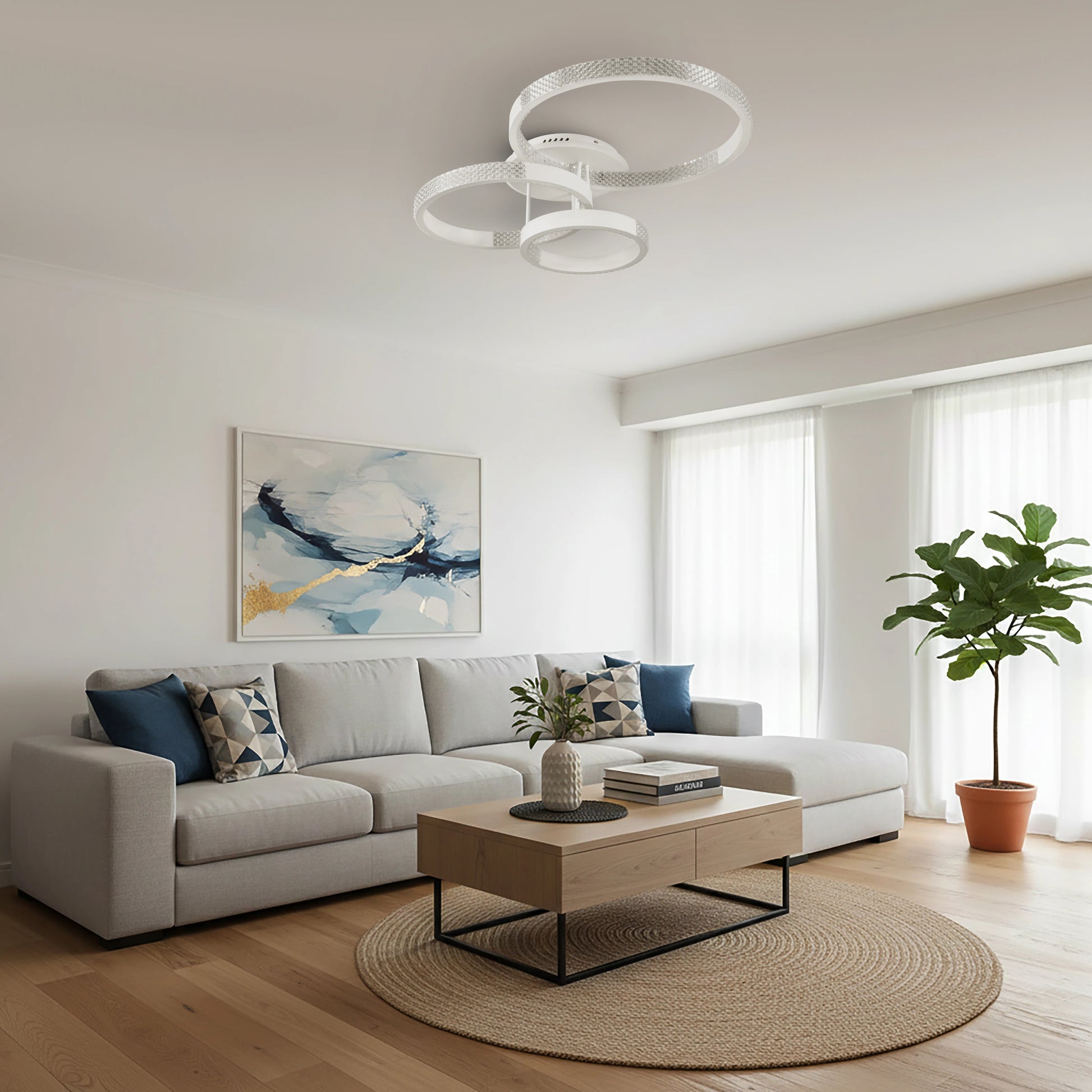 DIAMOND KLV-101-0227 Φωτιστικό Οροφής LED 100W 10000lm 360° AC 220-240V IP20 Ρυθμιζόμενο Λευκό CCT με Χειριστήριο από 2700K έως 6000K Dimmable - Lumileds SMD Chip - Λευκό Ματ - Μ80 x Π50 x Υ20