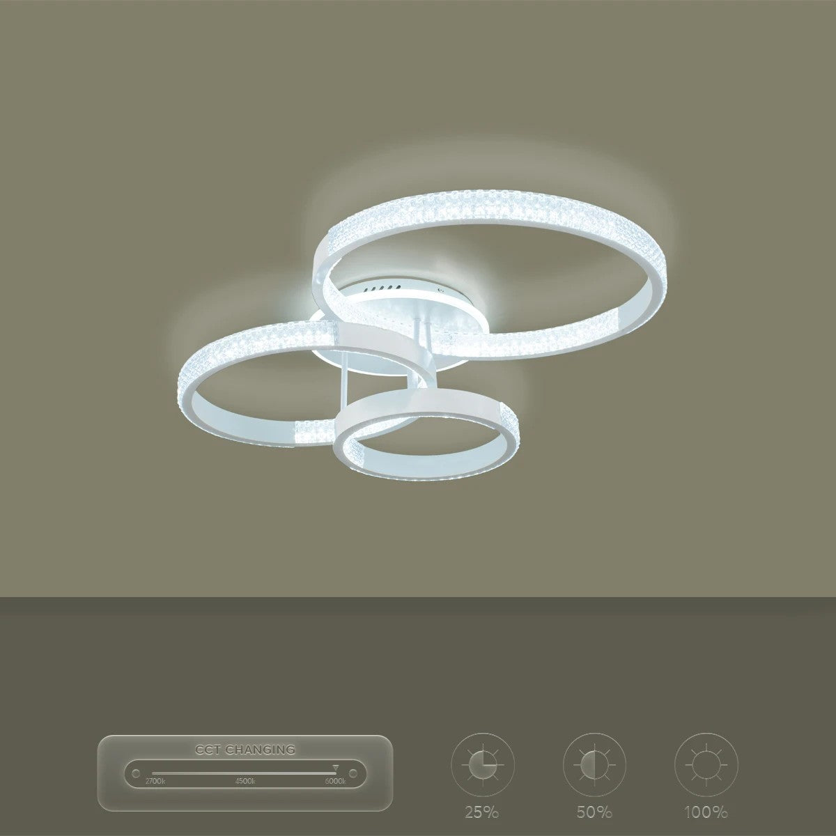 DIAMOND KLV-101-0227 Φωτιστικό Οροφής LED 100W 10000lm 360° AC 220-240V IP20 Ρυθμιζόμενο Λευκό CCT με Χειριστήριο από 2700K έως 6000K Dimmable - Lumileds SMD Chip - Λευκό Ματ - Μ80 x Π50 x Υ20