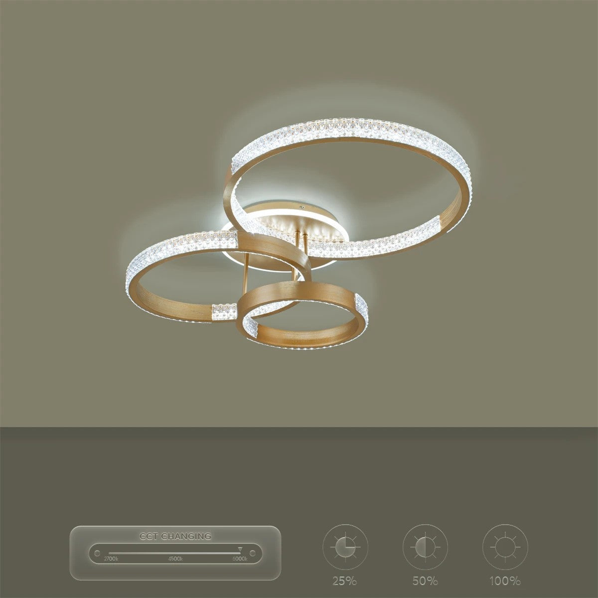 DIAMOND KLV-101-0228 Φωτιστικό Οροφής LED 100W 10000lm 360° AC 220-240V IP20 Ρυθμιζόμενο Λευκό CCT με Χειριστήριο από 2700K έως 6000K Dimmable - Lumileds SMD Chip - Χρυσό Πλατίνα - Μ80 x Π50 x Υ20