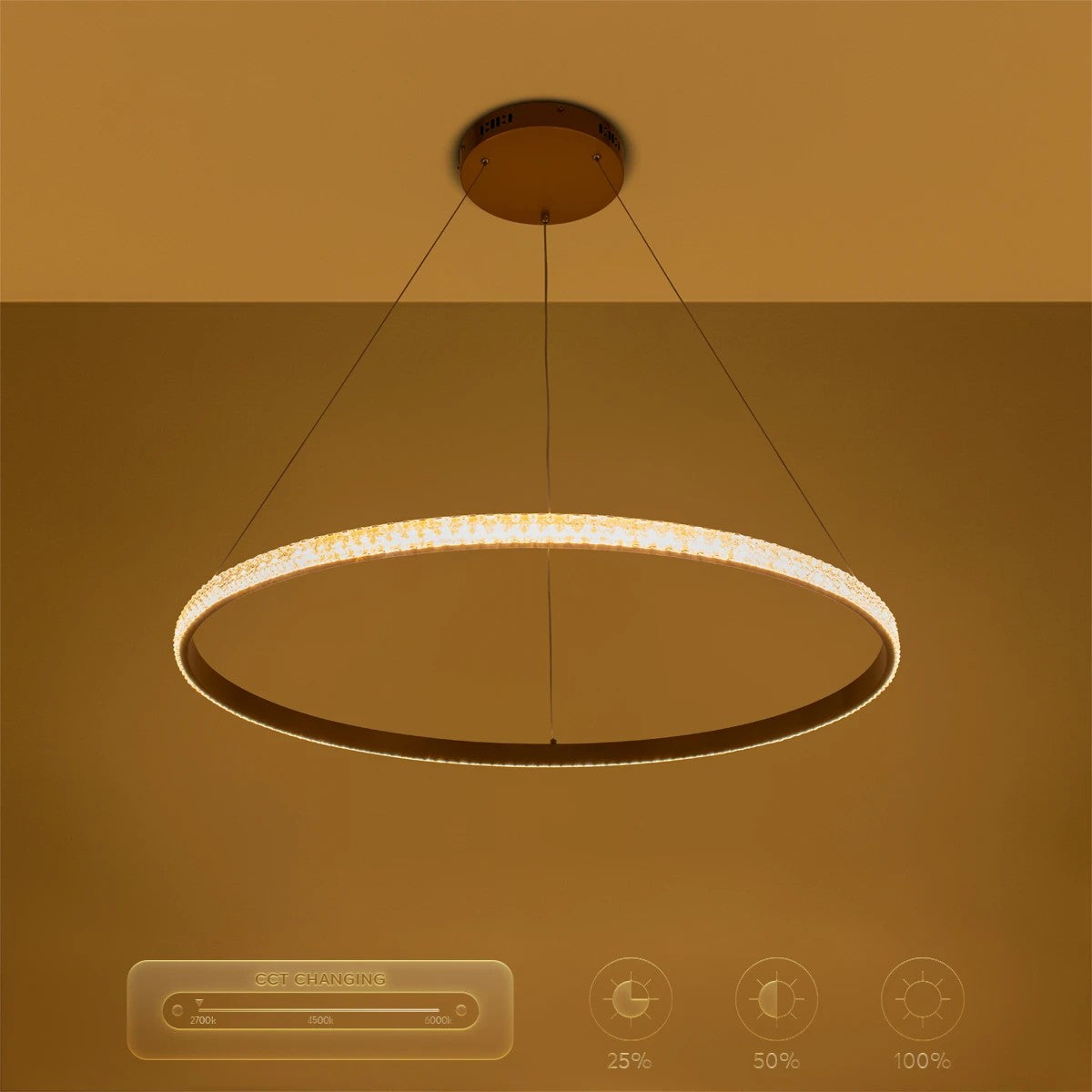 DIAMOND KLV-101-0232 Κρεμαστό Φωτιστικό Οροφής LED 67W 6700lm 180° AC 220-240V IP20 Ρυθμιζόμενο Λευκό CCT με Χειριστήριο από 2700K έως 6000K Dimmable - Lumileds SMD Chip - Χρυσό Πλατίνα - Μ80 x Π80 x Υ3