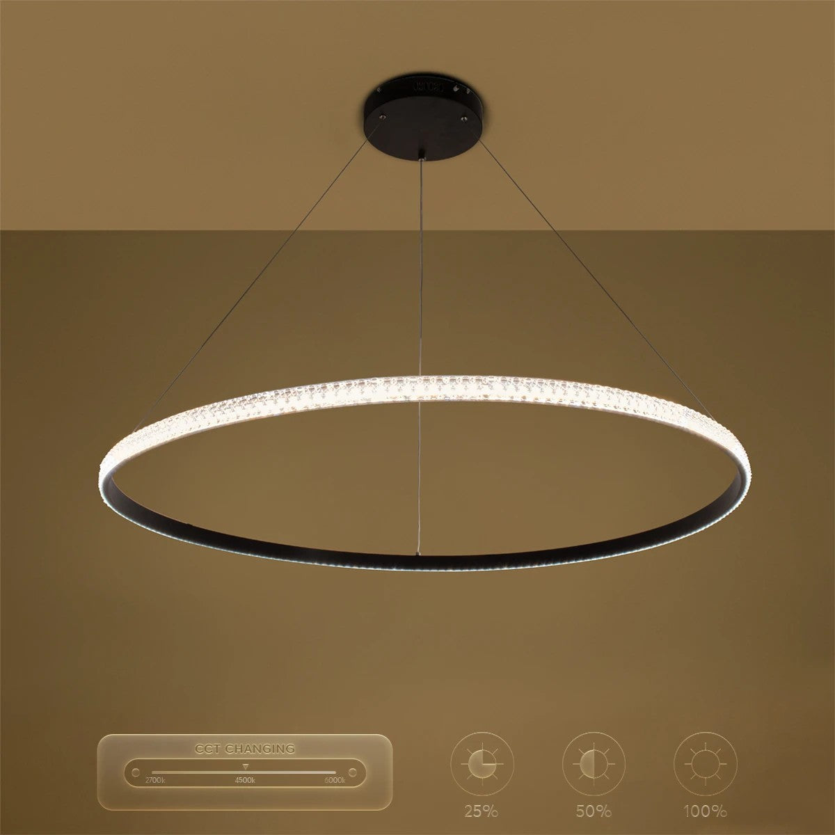 DIAMOND KLV-101-0233 Κρεμαστό Φωτιστικό Οροφής LED 75W 7500lm 180° AC 220-240V IP20 Ρυθμιζόμενο Λευκό CCT με Χειριστήριο από 2700K έως 6000K Dimmable - Lumileds SMD Chip - Μαύρο Ματ - Μ100 x Π100 x Υ3