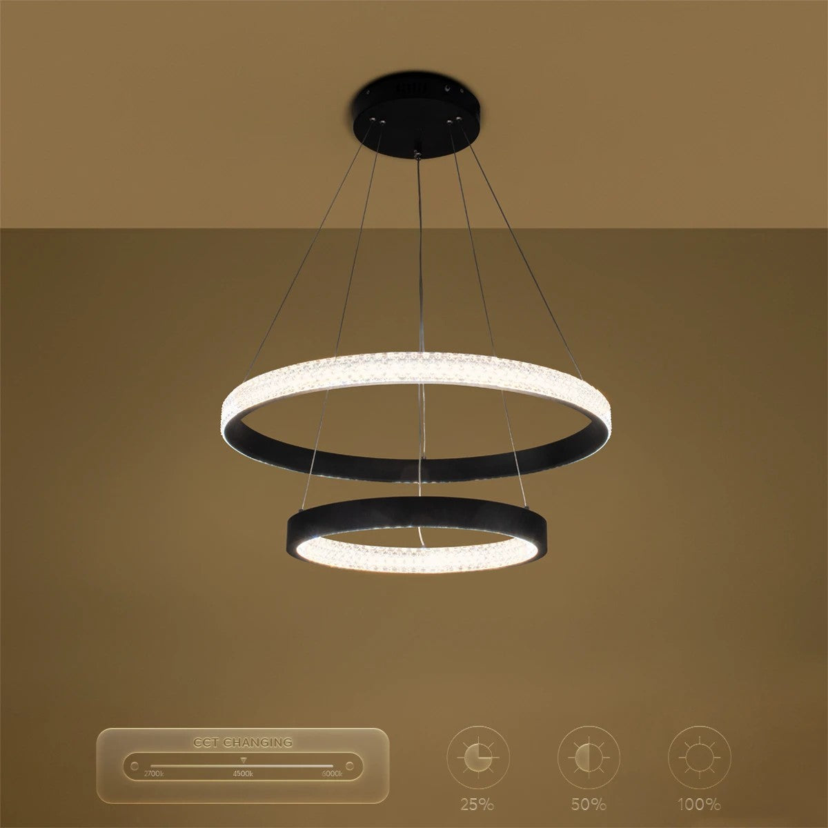 DIAMOND KLV-101-0235 Κρεμαστό Φωτιστικό Οροφής LED 75W 7500lm 360° AC 220-240V IP20 Ρυθμιζόμενο Λευκό CCT με Χειριστήριο από 2700K έως 6000K Dimmable - Lumileds SMD Chip - Μαύρο Ματ - Μ60 x Π60 x Υ40