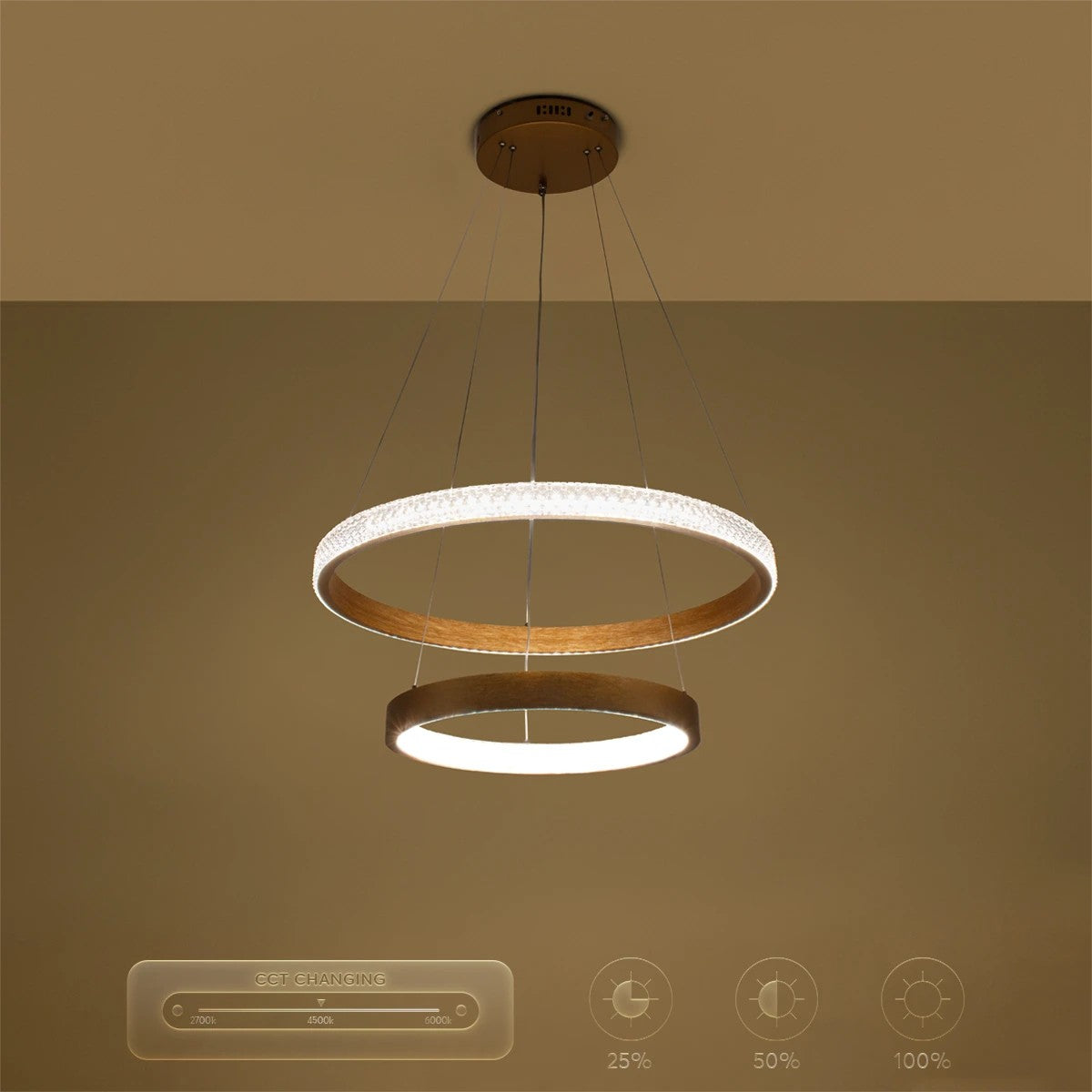 DIAMOND KLV-101-0236 Κρεμαστό Φωτιστικό Οροφής LED 75W 7500lm 360° AC 220-240V IP20 Ρυθμιζόμενο Λευκό CCT με Χειριστήριο από 2700K έως 6000K Dimmable - Lumileds SMD Chip - Χρυσό Πλατίνα - Μ60 x Π60 x Υ40