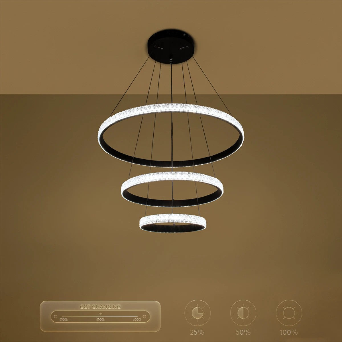 DIAMOND KLV-101-0237 Κρεμαστό Φωτιστικό Οροφής LED 100W 10000lm 180° AC 220-240V IP20 Ρυθμιζόμενο Λευκό CCT με Χειριστήριο από 2700K έως 6000K Dimmable - Lumileds SMD Chip - Μαύρο Ματ - Μ60 x Π60 x Υ60