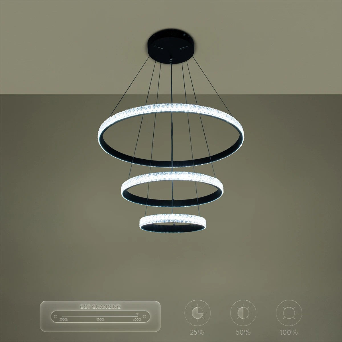 DIAMOND KLV-101-0237-V2 Κρεμαστό Φωτιστικό Οροφής LED 100W 10000lm 180° AC 220-240V IP20 Ρυθμιζόμενο Λευκό CCT με Χειριστήριο από 2700K έως 6000K Dimmable - Lumileds SMD Chip - Μαύρο Ματ - Μ60 x Π60 x Υ60