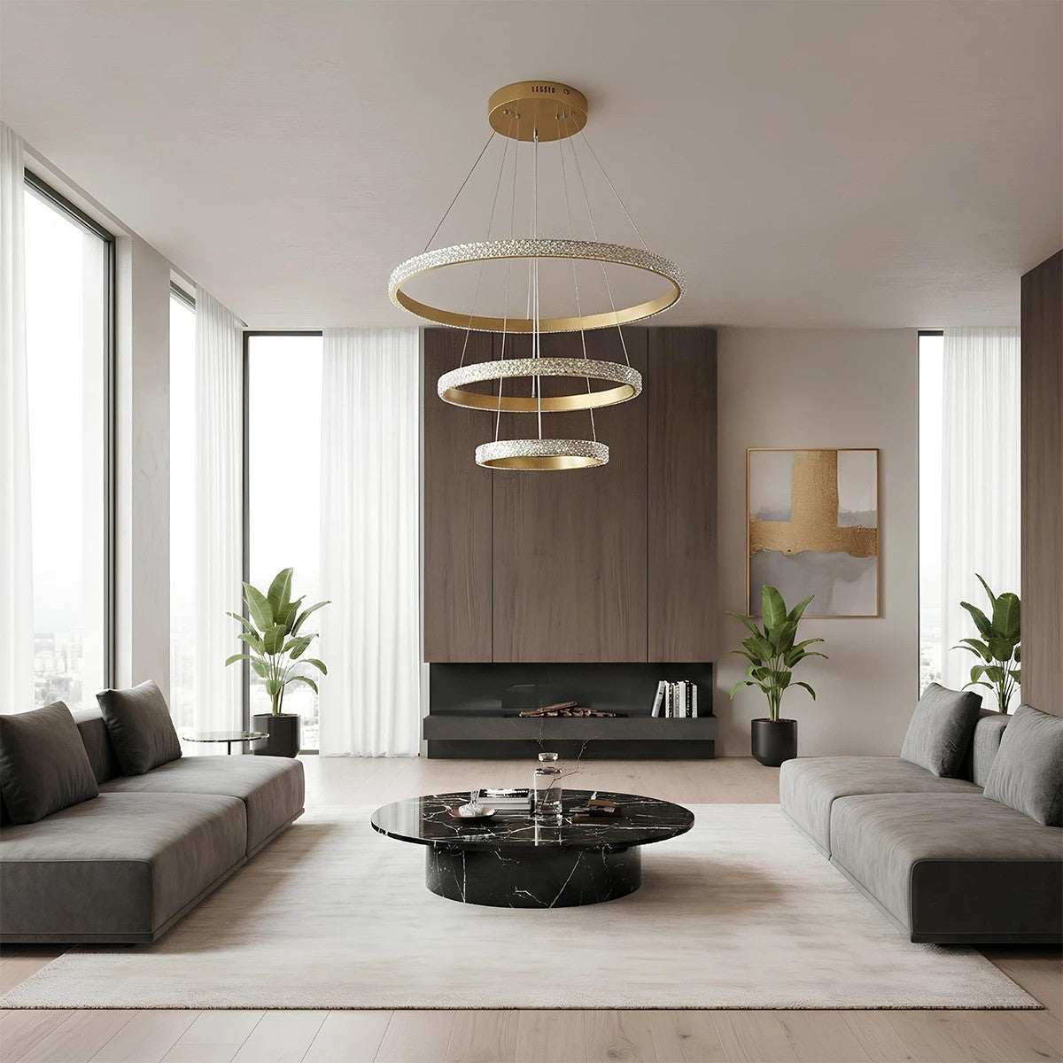DIAMOND KLV-101-0238 Κρεμαστό Φωτιστικό Οροφής LED 100W 10000lm 180° AC 220-240V IP20 Ρυθμιζόμενο Λευκό CCT με Χειριστήριο από 2700K έως 6000K Dimmable - Lumileds SMD Chip - Χρυσό Πλατίνα - Μ60 x Π60 x Υ60
