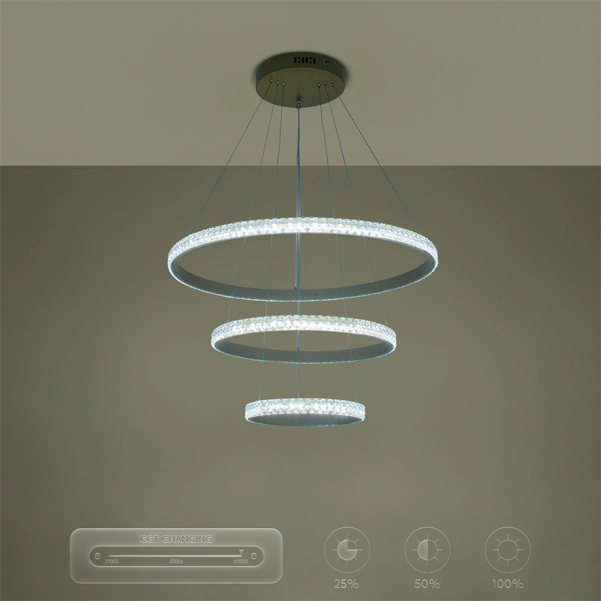 DIAMOND KLV-101-0238 Κρεμαστό Φωτιστικό Οροφής LED 100W 10000lm 180° AC 220-240V IP20 Ρυθμιζόμενο Λευκό CCT με Χειριστήριο από 2700K έως 6000K Dimmable - Lumileds SMD Chip - Χρυσό Πλατίνα - Μ60 x Π60 x Υ60