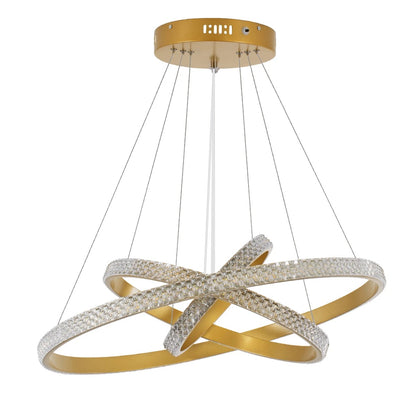 DIAMOND KLV-101-0238 Κρεμαστό Φωτιστικό Οροφής LED 100W 10000lm 180° AC 220-240V IP20 Ρυθμιζόμενο Λευκό CCT με Χειριστήριο από 2700K έως 6000K Dimmable - Lumileds SMD Chip - Χρυσό Πλατίνα - Μ60 x Π60 x Υ60