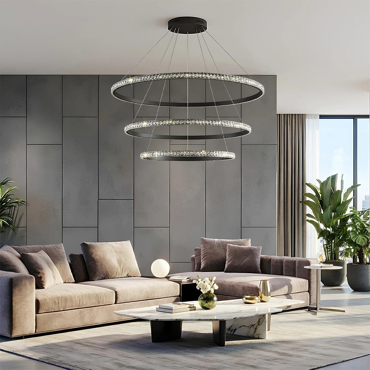 DIAMOND KLV-101-0239 Κρεμαστό Φωτιστικό Οροφής LED 120W 12000lm 180° AC 220-240V IP20 Ρυθμιζόμενο Λευκό CCT με Χειριστήριο από 2700K έως 6000K Dimmable - Lumileds SMD Chip - Μαύρο Ματ - Μ80 x Π80 x Υ80