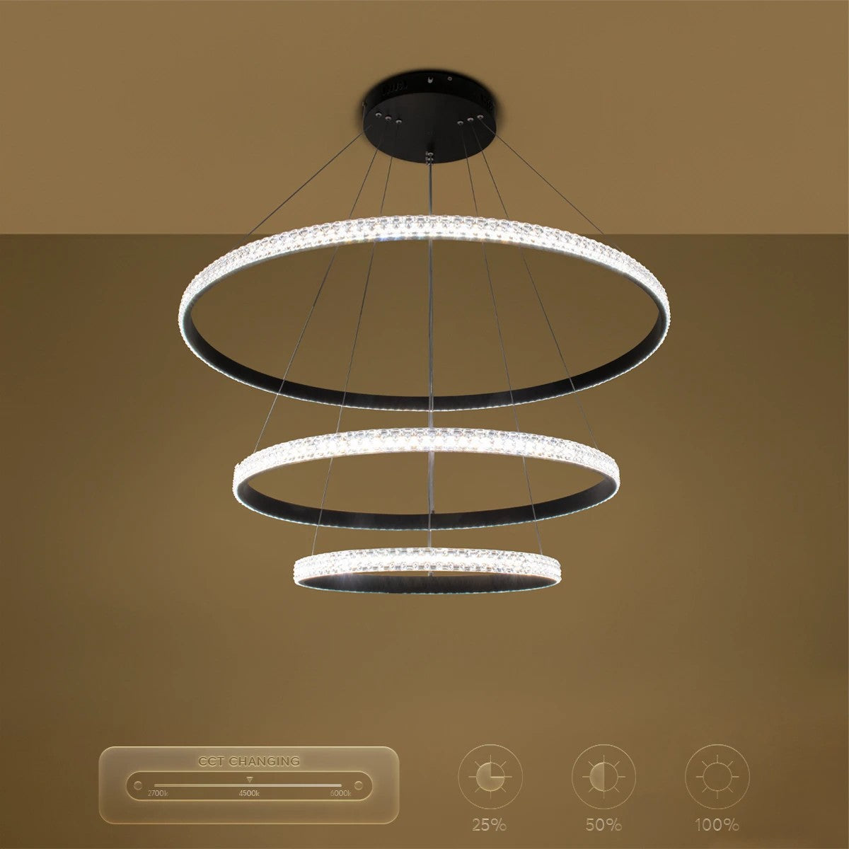 DIAMOND KLV-101-0239 Κρεμαστό Φωτιστικό Οροφής LED 120W 12000lm 180° AC 220-240V IP20 Ρυθμιζόμενο Λευκό CCT με Χειριστήριο από 2700K έως 6000K Dimmable - Lumileds SMD Chip - Μαύρο Ματ - Μ80 x Π80 x Υ80
