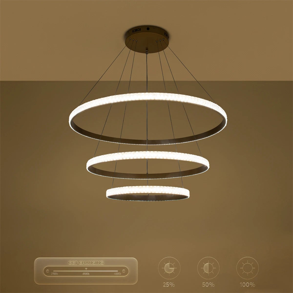 DIAMOND KLV-101-0240-V2 Κρεμαστό Φωτιστικό Οροφής LED 120W 12000lm 180° AC 220-240V IP20 Ρυθμιζόμενο Λευκό CCT με Χειριστήριο από 2700K έως 6000K Dimmable - Lumileds SMD Chip - Χρυσό Πλατίνα - Μ80 x Π80 x Υ80
