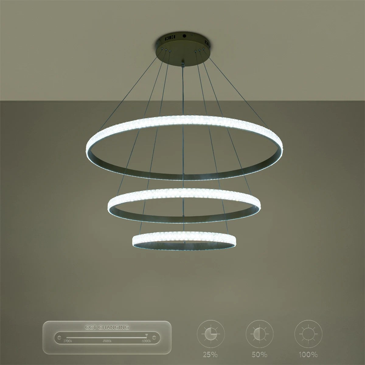 DIAMOND KLV-101-0240-V2 Κρεμαστό Φωτιστικό Οροφής LED 120W 12000lm 180° AC 220-240V IP20 Ρυθμιζόμενο Λευκό CCT με Χειριστήριο από 2700K έως 6000K Dimmable - Lumileds SMD Chip - Χρυσό Πλατίνα - Μ80 x Π80 x Υ80