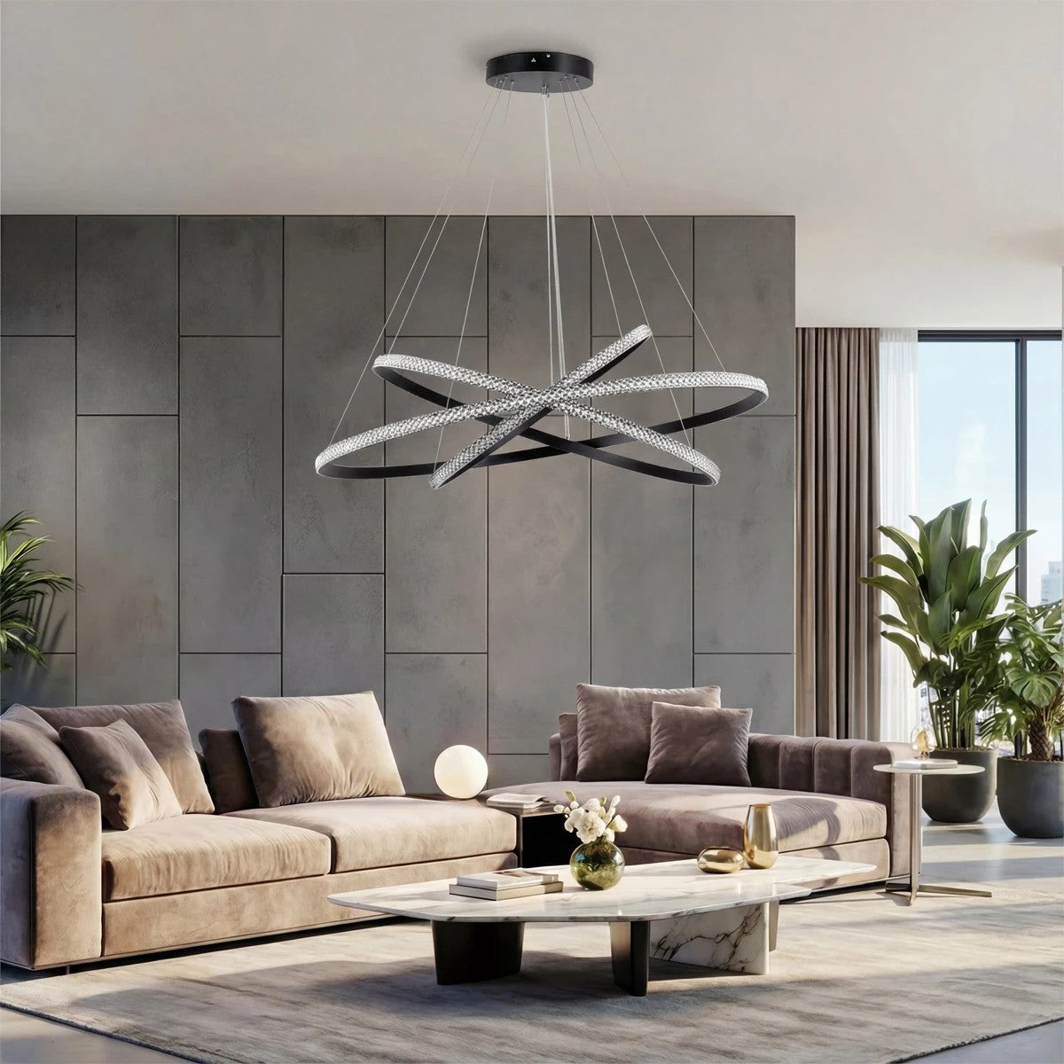 DIAMOND KLV-101-0241-V2 Κρεμαστό Φωτιστικό Οροφής LED 150W 15000lm 180° AC 220-240V IP20 Ρυθμιζόμενο Λευκό CCT με Χειριστήριο από 2700K έως 6000K Dimmable - Lumileds SMD Chip - Μαύρο Ματ - Μ100 x Π100 x Υ100