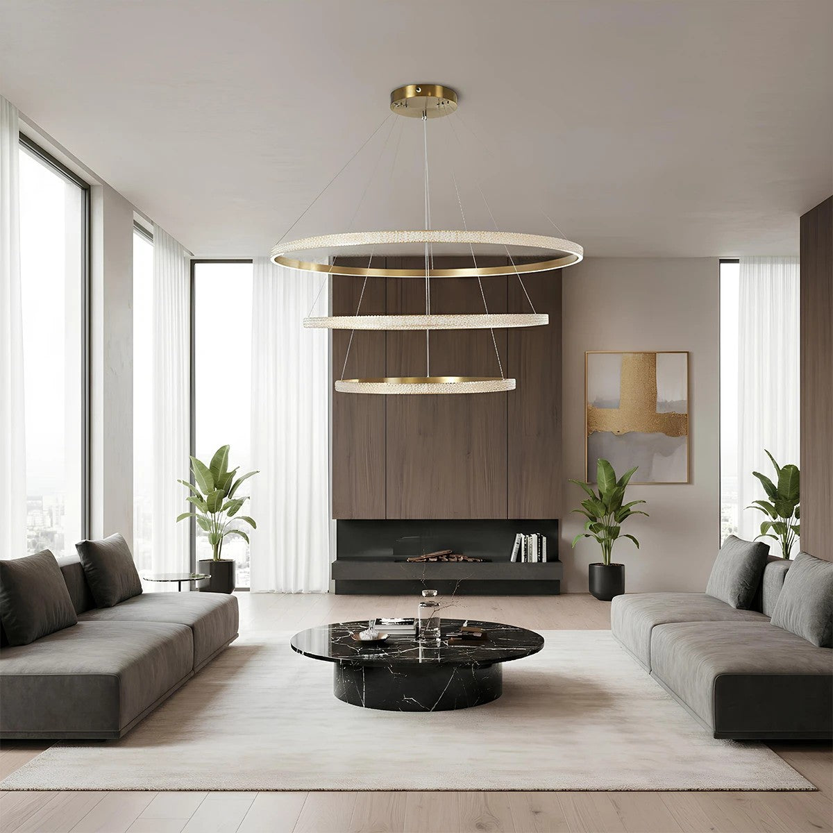 DIAMOND KLV-101-0242 Κρεμαστό Φωτιστικό Οροφής LED 150W 15000lm 180° AC 220-240V IP20 Ρυθμιζόμενο Λευκό CCT με Χειριστήριο από 2700K έως 6000K Dimmable - Lumileds SMD Chip - Χρυσό Πλατίνα - Μ100 x Π100 x Υ100