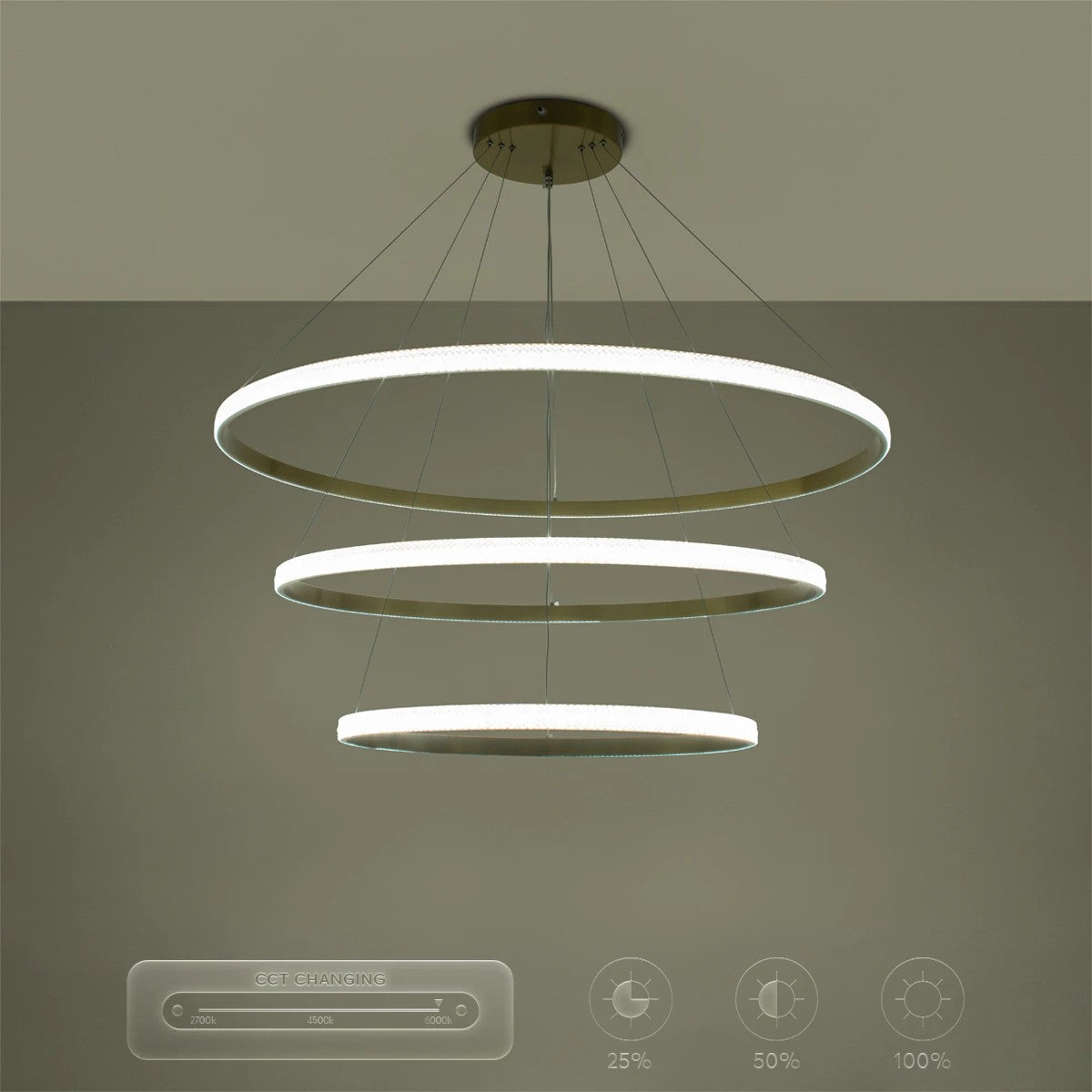 DIAMOND KLV-101-0242-V2 Κρεμαστό Φωτιστικό Οροφής LED 150W 15000lm 180° AC 220-240V IP20 Ρυθμιζόμενο Λευκό CCT με Χειριστήριο από 2700K έως 6000K Dimmable - Lumileds SMD Chip - Χρυσό Πλατίνα - Μ100 x Π100 x Υ100