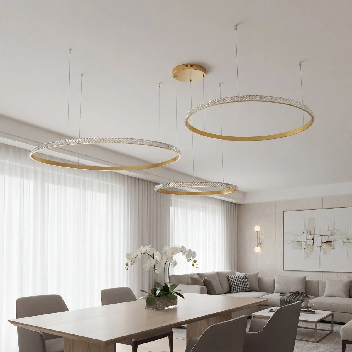 DIAMOND KLV-101-0246 Κρεμαστό Φωτιστικό Οροφής LED 150W 15000lm 180° AC 220-240V IP20 Ρυθμιζόμενο Λευκό CCT με Χειριστήριο από 2700K έως 6000K Dimmable - Lumileds SMD Chip - Χρυσό Πλατίνα - Μ170 x Π170 x Υ60