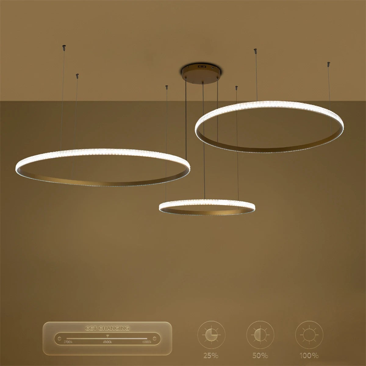 DIAMOND KLV-101-0246 Κρεμαστό Φωτιστικό Οροφής LED 150W 15000lm 180° AC 220-240V IP20 Ρυθμιζόμενο Λευκό CCT με Χειριστήριο από 2700K έως 6000K Dimmable - Lumileds SMD Chip - Χρυσό Πλατίνα - Μ170 x Π170 x Υ60