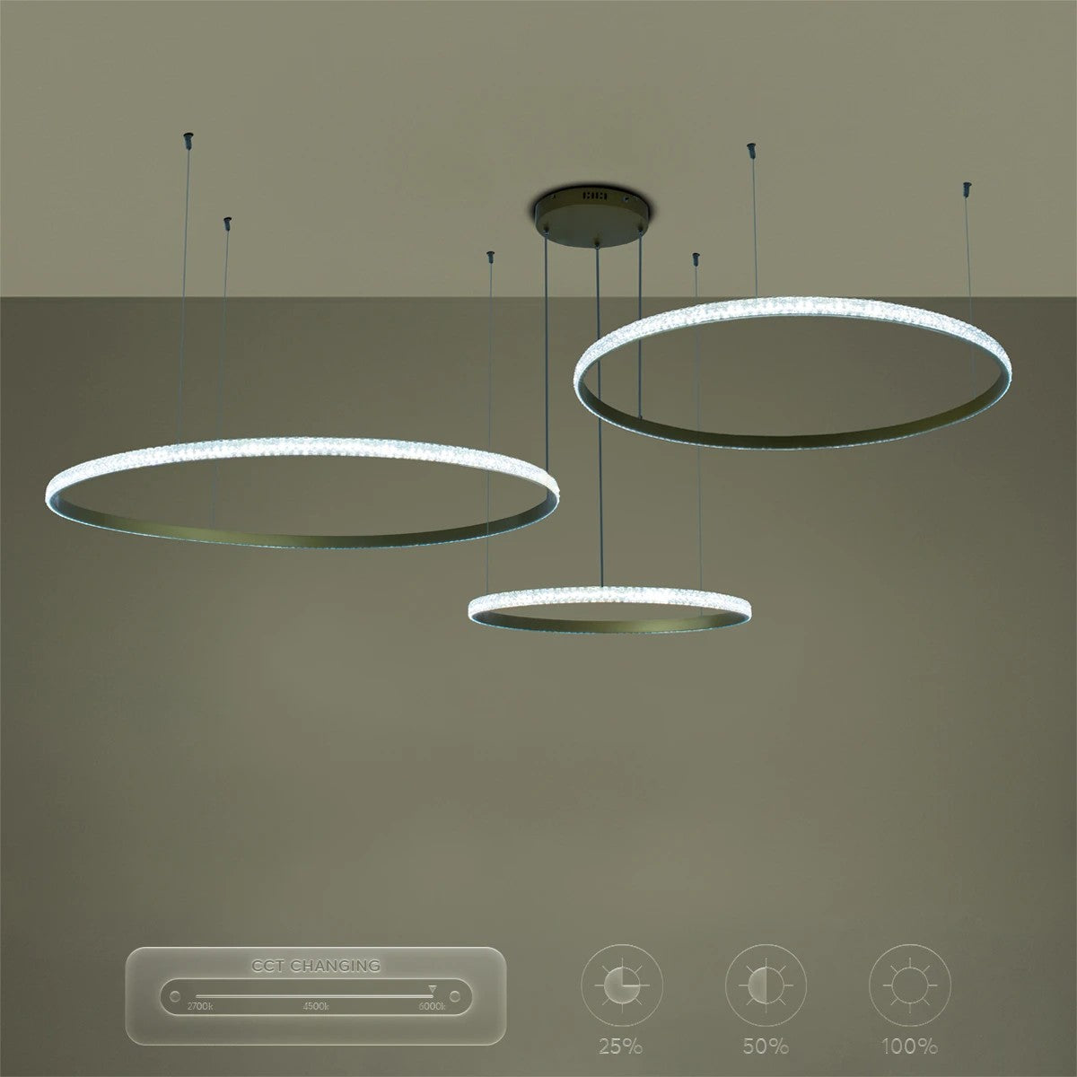 DIAMOND KLV-101-0246 Κρεμαστό Φωτιστικό Οροφής LED 150W 15000lm 180° AC 220-240V IP20 Ρυθμιζόμενο Λευκό CCT με Χειριστήριο από 2700K έως 6000K Dimmable - Lumileds SMD Chip - Χρυσό Πλατίνα - Μ170 x Π170 x Υ60
