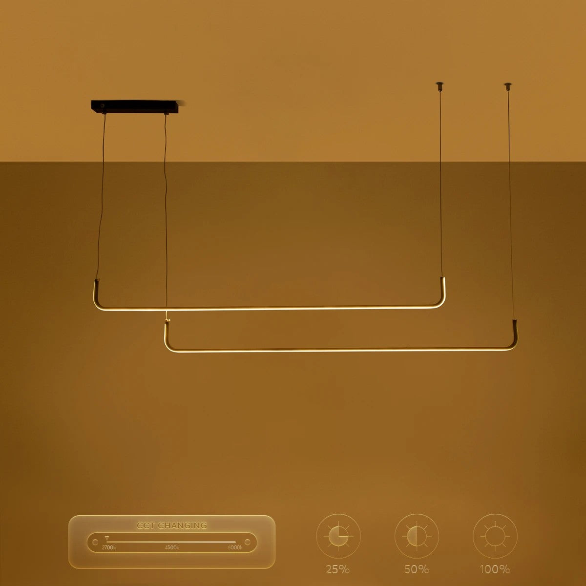 LINARIA KLV-101-0258 Κρεμαστό Φωτιστικό Οροφής LED 72W 7200lm 180° AC 220-240V IP20 Ρυθμιζόμενο Λευκό CCT με Χειριστήριο από 2700K έως 6000K Dimmable - Lumileds SMD Chip - Μαύρο Ματ - Μ130 x Π4 x Υ25