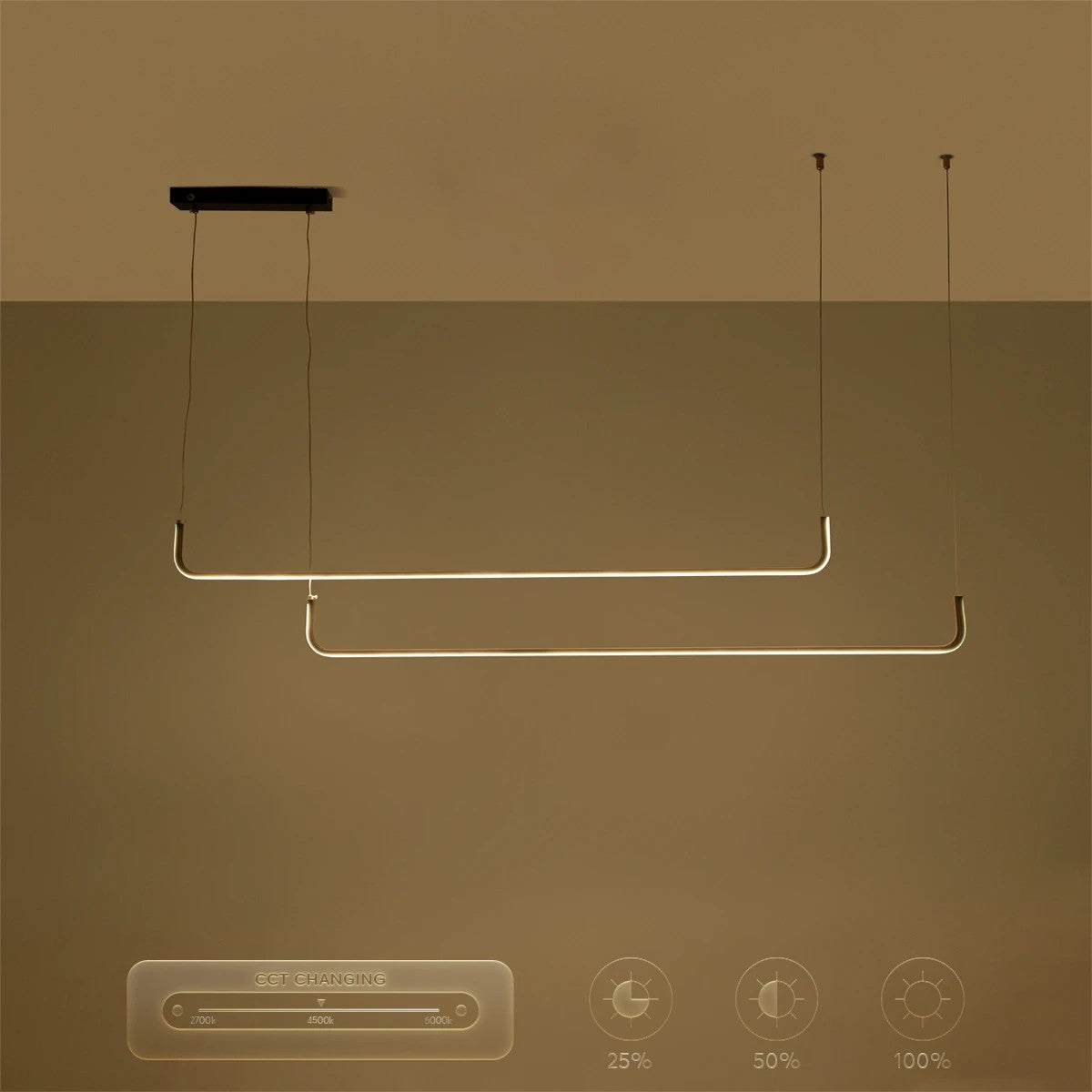 LINARIA KLV-101-0258 Κρεμαστό Φωτιστικό Οροφής LED 72W 7200lm 180° AC 220-240V IP20 Ρυθμιζόμενο Λευκό CCT με Χειριστήριο από 2700K έως 6000K Dimmable - Lumileds SMD Chip - Μαύρο Ματ - Μ130 x Π4 x Υ25