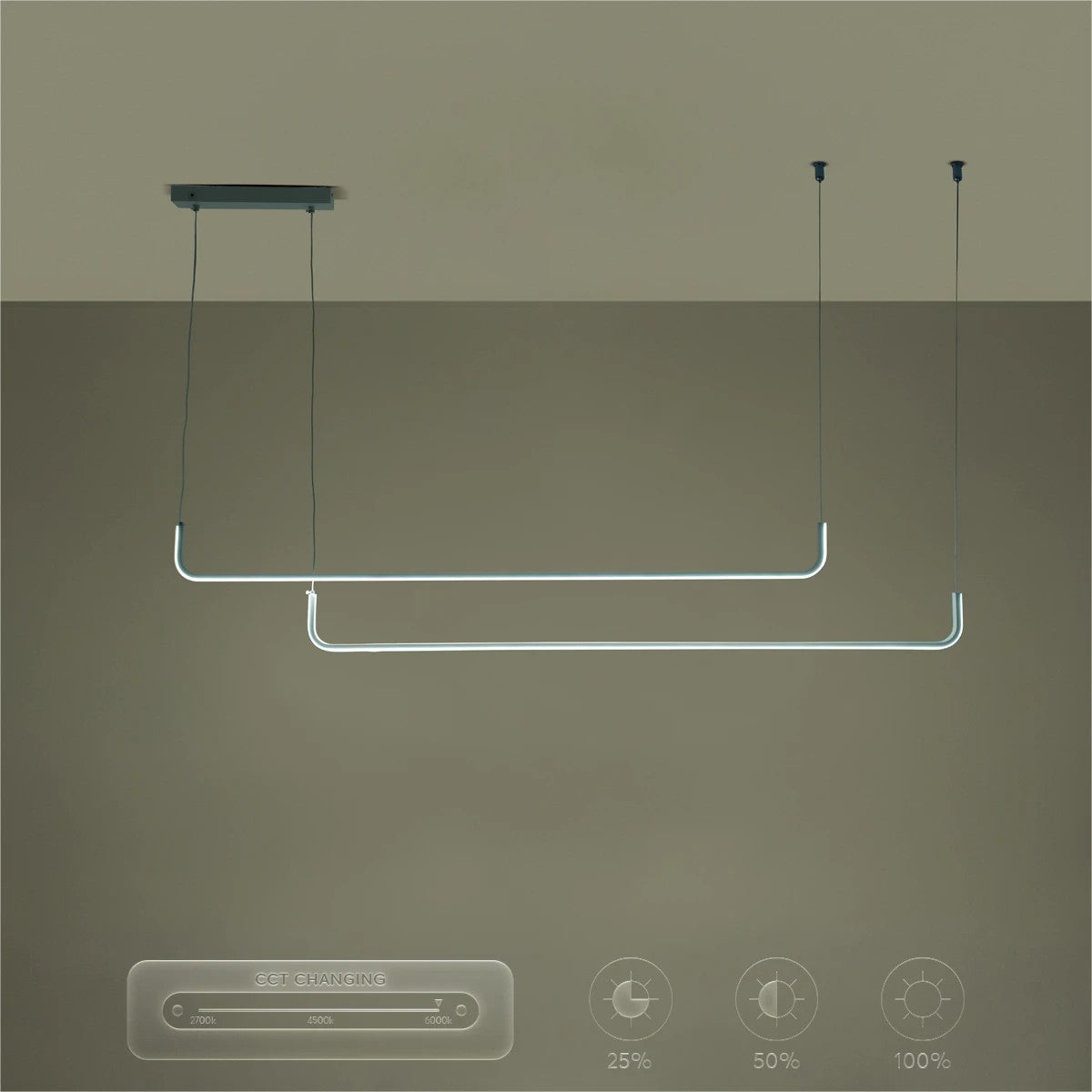 LINARIA KLV-101-0259 Κρεμαστό Φωτιστικό Οροφής LED 72W 7200lm 180° AC 220-240V IP20 Ρυθμιζόμενο Λευκό CCT με Χειριστήριο από 2700K έως 6000K Dimmable - Lumileds SMD Chip - Λευκό Ματ - Μ130 x Π4 x Υ25