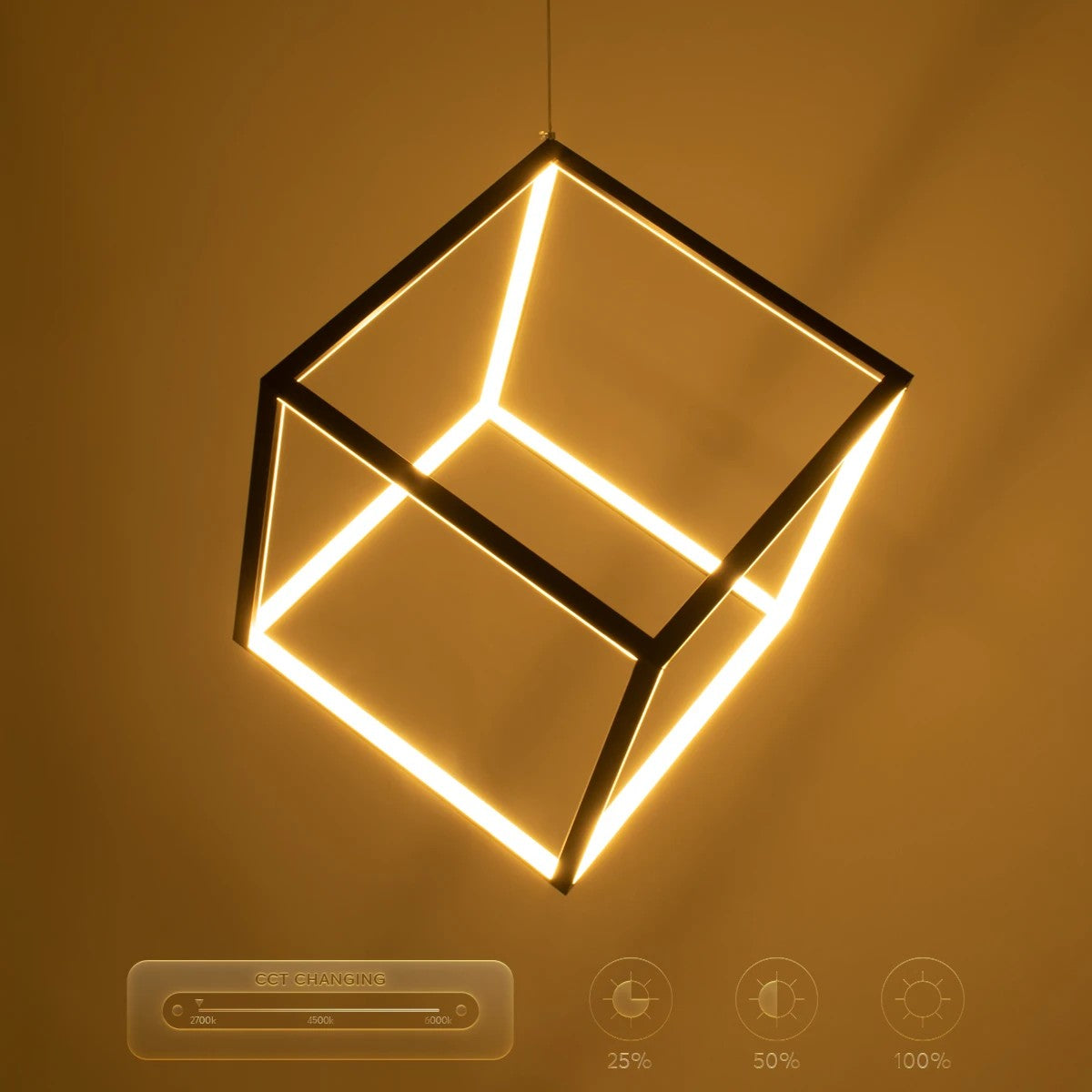 KIBOO KLV-101-0261 Κρεμαστό Φωτιστικό Οροφής LED 36W 3600lm 360° AC 220-240V IP20 Ρυθμιζόμενο Λευκό CCT με Χειριστήριο από 2700K έως 6000K Dimmable - Lumileds SMD Chip - Μαύρο Ματ - Μ40 x Π40 x Υ40