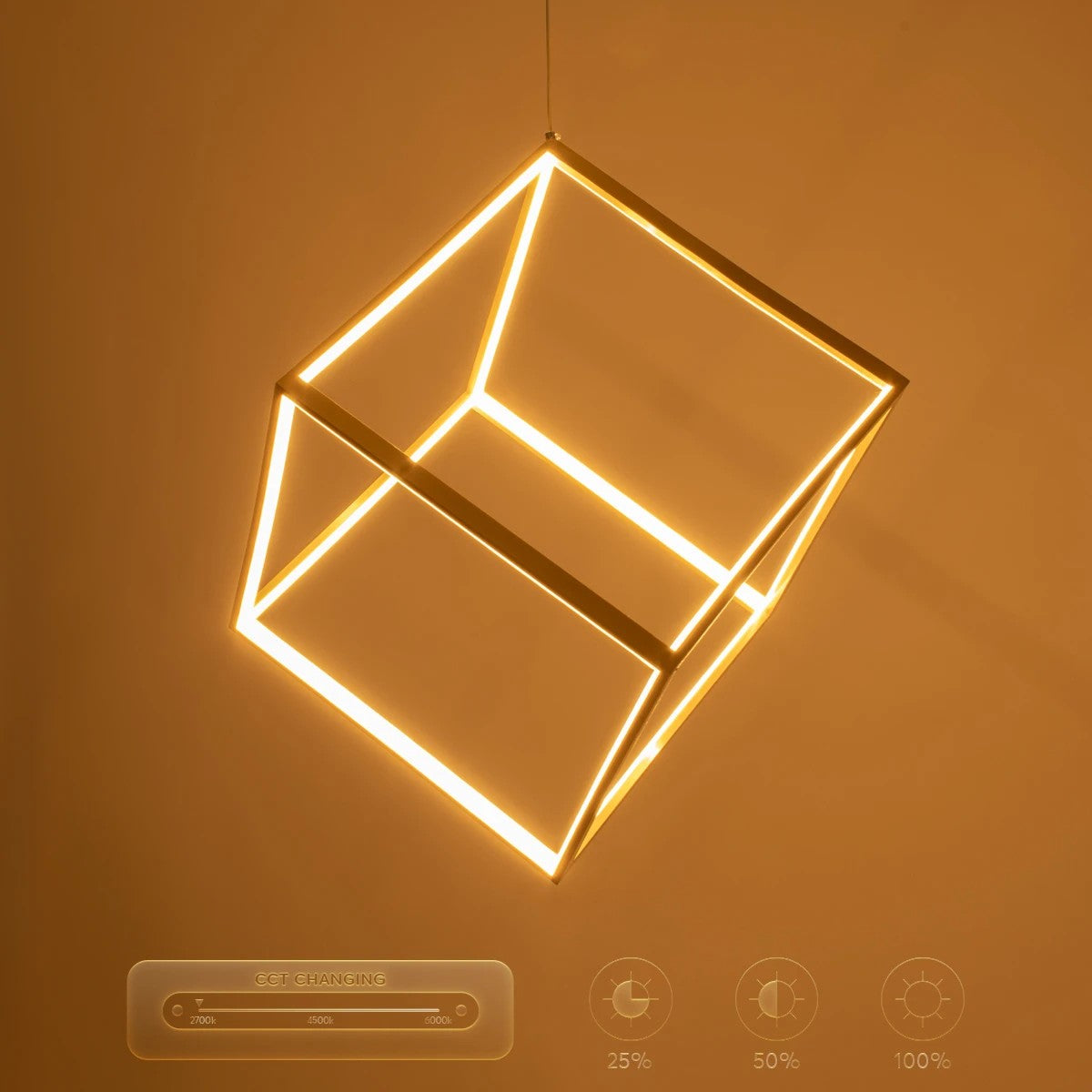 KIBOO KLV-101-0262 Κρεμαστό Φωτιστικό Οροφής LED 36W 3600lm 360° AC 220-240V IP20 Ρυθμιζόμενο Λευκό CCT με Χειριστήριο από 2700K έως 6000K Dimmable - Lumileds SMD Chip - Χρυσό Πλατίνα - Μ40 x Π40 x Υ40