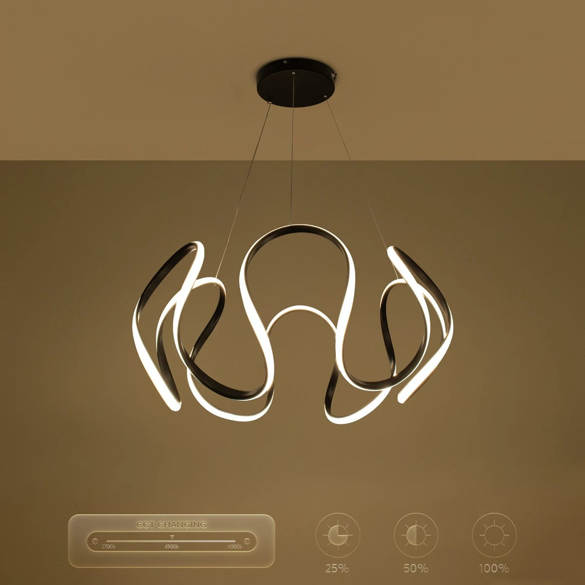 TARANTULA KLV-101-0269 Κρεμαστό Φωτιστικό Οροφής LED 120W 12000lm 360° AC 220-240V IP20 Ρυθμιζόμενο Λευκό CCT με Χειριστήριο από 2700K έως 6000K Dimmable - Lumileds SMD Chip - Μαύρο Ματ - Μ78 x Π78 x Υ31.5
