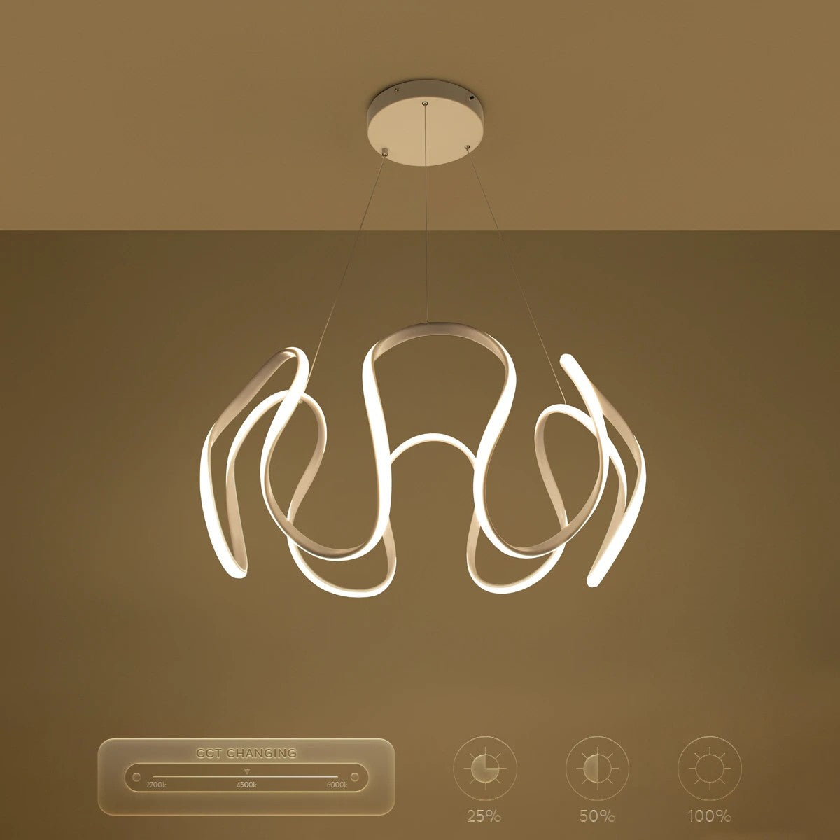 TARANTULA KLV-101-0270 LED Ceiling Pendant Lamp 120W 12000lm 360° AC 220-240V IP20 Adjustable White CCT with Remote Control from 2700K to 6000K Dimmable - Lumileds SMD Chip - Matte White - L78 x W78 x H31.5