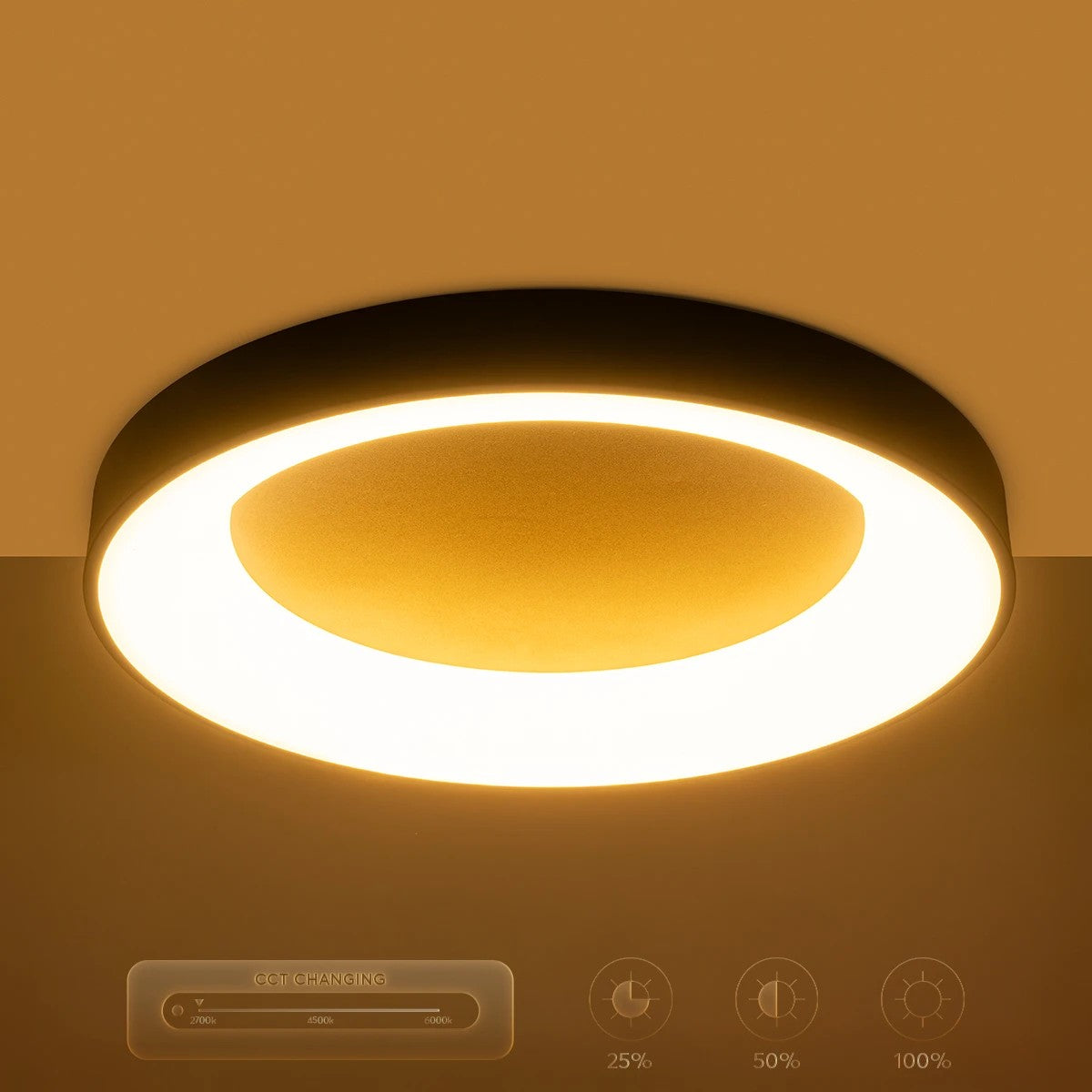 SALEM KLV-101-0277 Φωτιστικό Οροφής LED 75W 7500lm 120° AC 220-240V IP20 Ρυθμιζόμενο Λευκό CCT με Χειριστήριο από 2700K έως 6000K Dimmable - Lumileds SMD Chip - Μαύρο Ματ - Μ45 x Π45 x Υ9.5