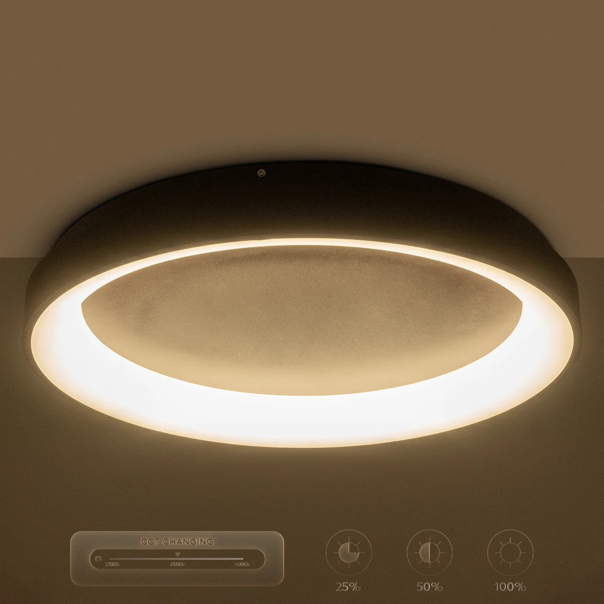 SALEM KLV-101-0280 Φωτιστικό Οροφής LED 75W 7500lm 120° AC 220-240V IP20 Ρυθμιζόμενο Λευκό CCT με Χειριστήριο από 2700K έως 6000K Dimmable - Lumileds SMD Chip - Καφέ Ματ - Μ45 x Π45 x Υ9.5