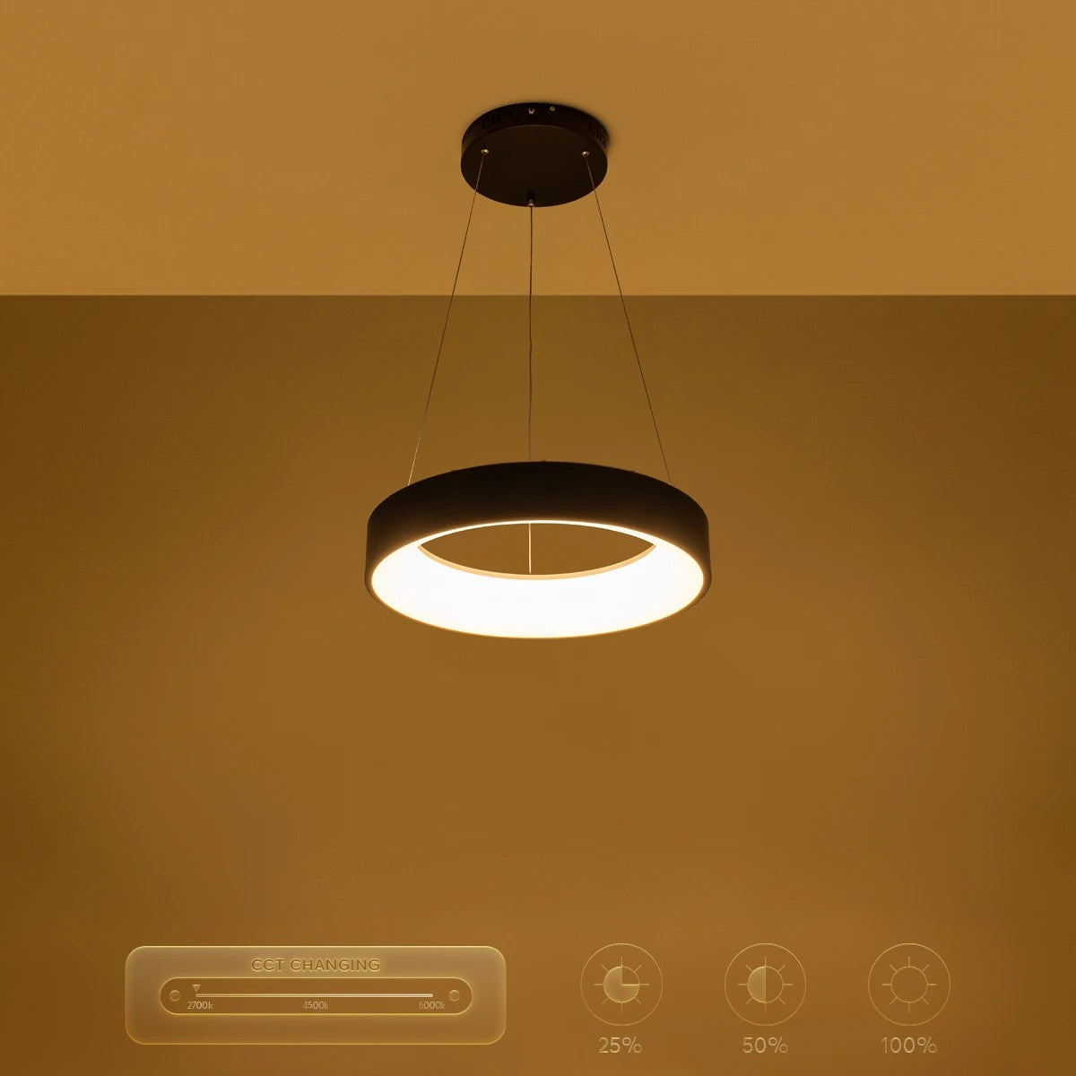 SALEM KLV-101-0285 Κρεμαστό Φωτιστικό Οροφής LED 75W 7500lm 120° AC 220-240V IP20 Ρυθμιζόμενο Λευκό CCT με Χειριστήριο από 2700K έως 6000K Dimmable - Lumileds SMD Chip - Μαύρο Ματ - Μ45 x Π45 x Υ6