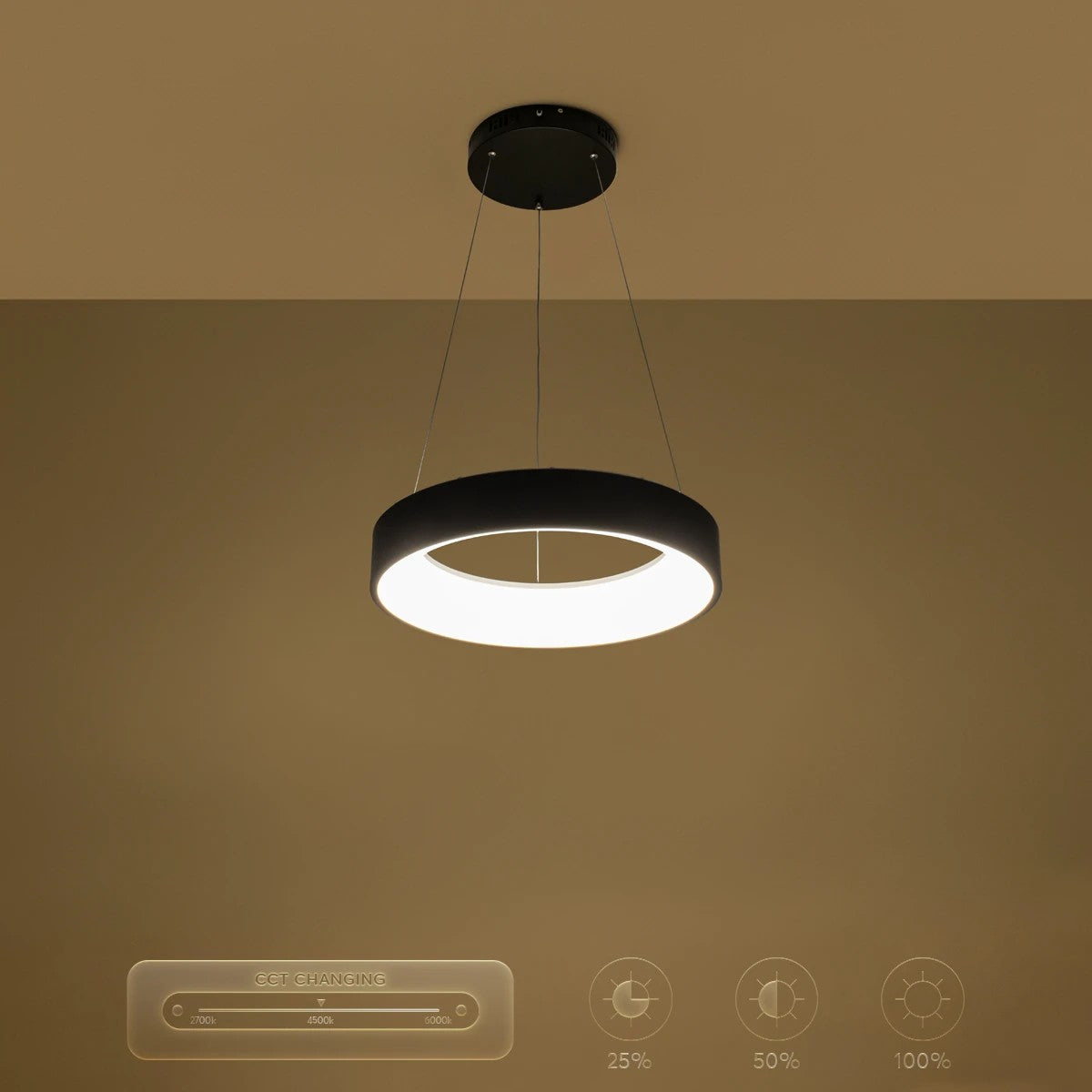 SALEM KLV-101-0285 Κρεμαστό Φωτιστικό Οροφής LED 75W 7500lm 120° AC 220-240V IP20 Ρυθμιζόμενο Λευκό CCT με Χειριστήριο από 2700K έως 6000K Dimmable - Lumileds SMD Chip - Μαύρο Ματ - Μ45 x Π45 x Υ6