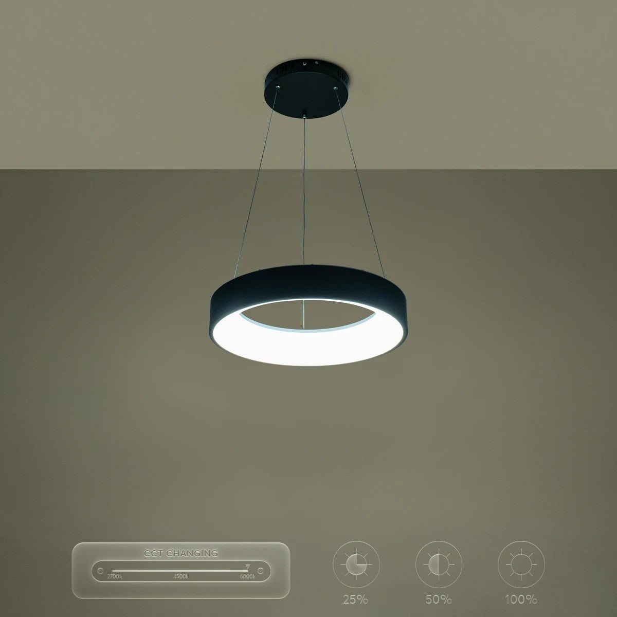 SALEM KLV-101-0285 Κρεμαστό Φωτιστικό Οροφής LED 75W 7500lm 120° AC 220-240V IP20 Ρυθμιζόμενο Λευκό CCT με Χειριστήριο από 2700K έως 6000K Dimmable - Lumileds SMD Chip - Μαύρο Ματ - Μ45 x Π45 x Υ6