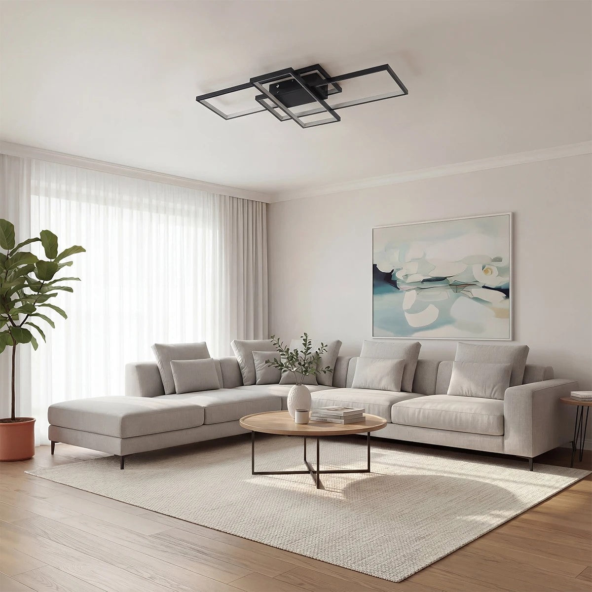 QUADRA KLV-101-0293 Φωτιστικό Οροφής LED 100W 10000lm 120° AC 220-240V IP20 Ρυθμιζόμενο Λευκό CCT με Χειριστήριο από 2700K έως 6000K Dimmable - Lumileds SMD Chip - Μαύρο Ματ - Μ85 x Π45 x Υ9