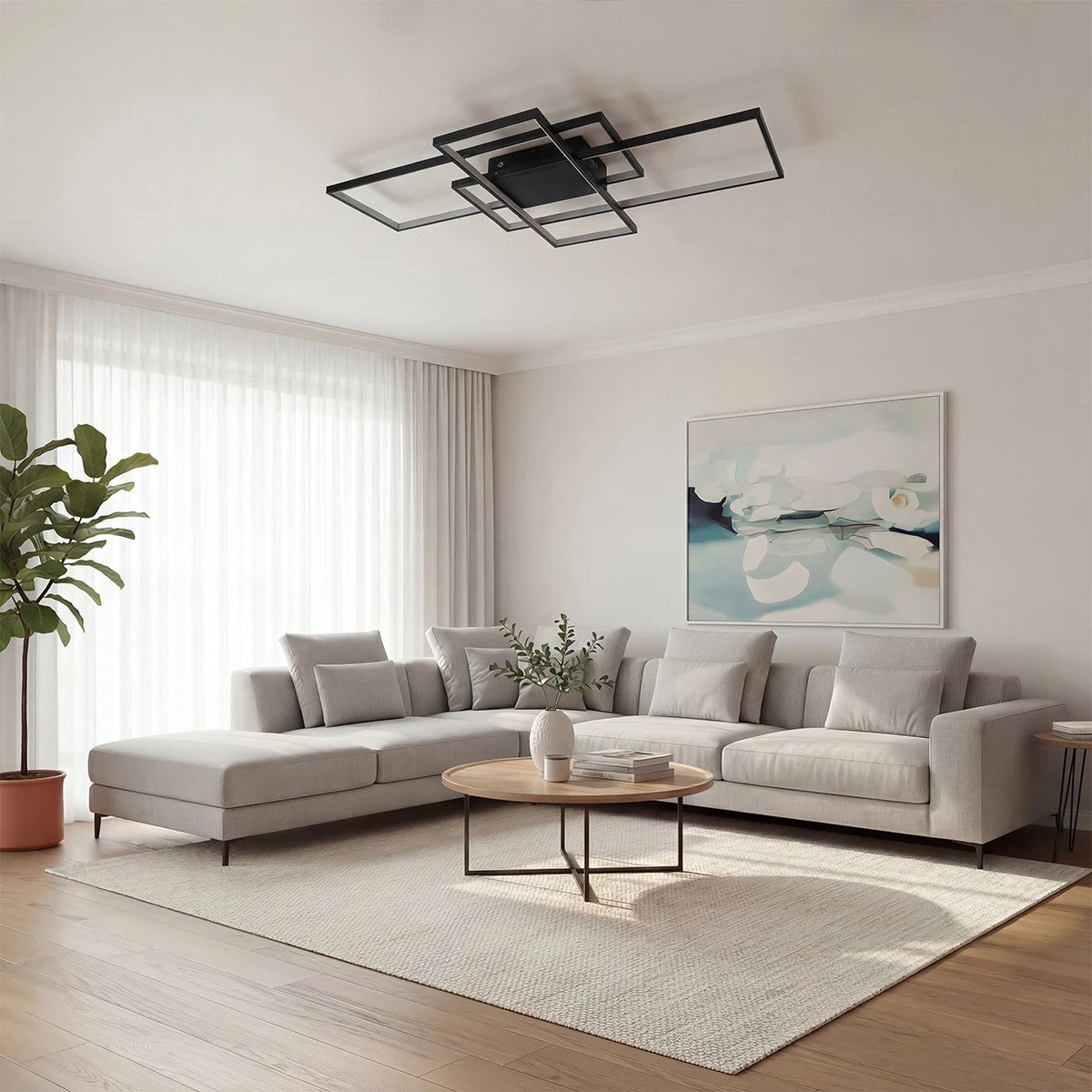 QUADRA KLV-101-0296 Φωτιστικό Οροφής LED 120W 12000lm 120° AC 220-240V IP20 Ρυθμιζόμενο Λευκό CCT με Χειριστήριο από 2700K έως 6000K Dimmable - Lumileds SMD Chip - Μαύρο Ματ - Μ105 x Π60 x Υ9