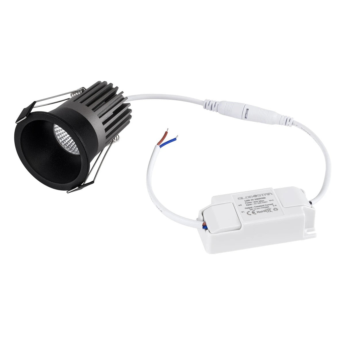 DOT KLV-101-0308 Recessed LED Downlight Spot 7W 910lm 38° AC 220-240V IP20 Natural White 4500K - Bridgelux COB Chip & TÜV SÜD Driver - Matte Black - L6 x W6 x H7.8 / Q5