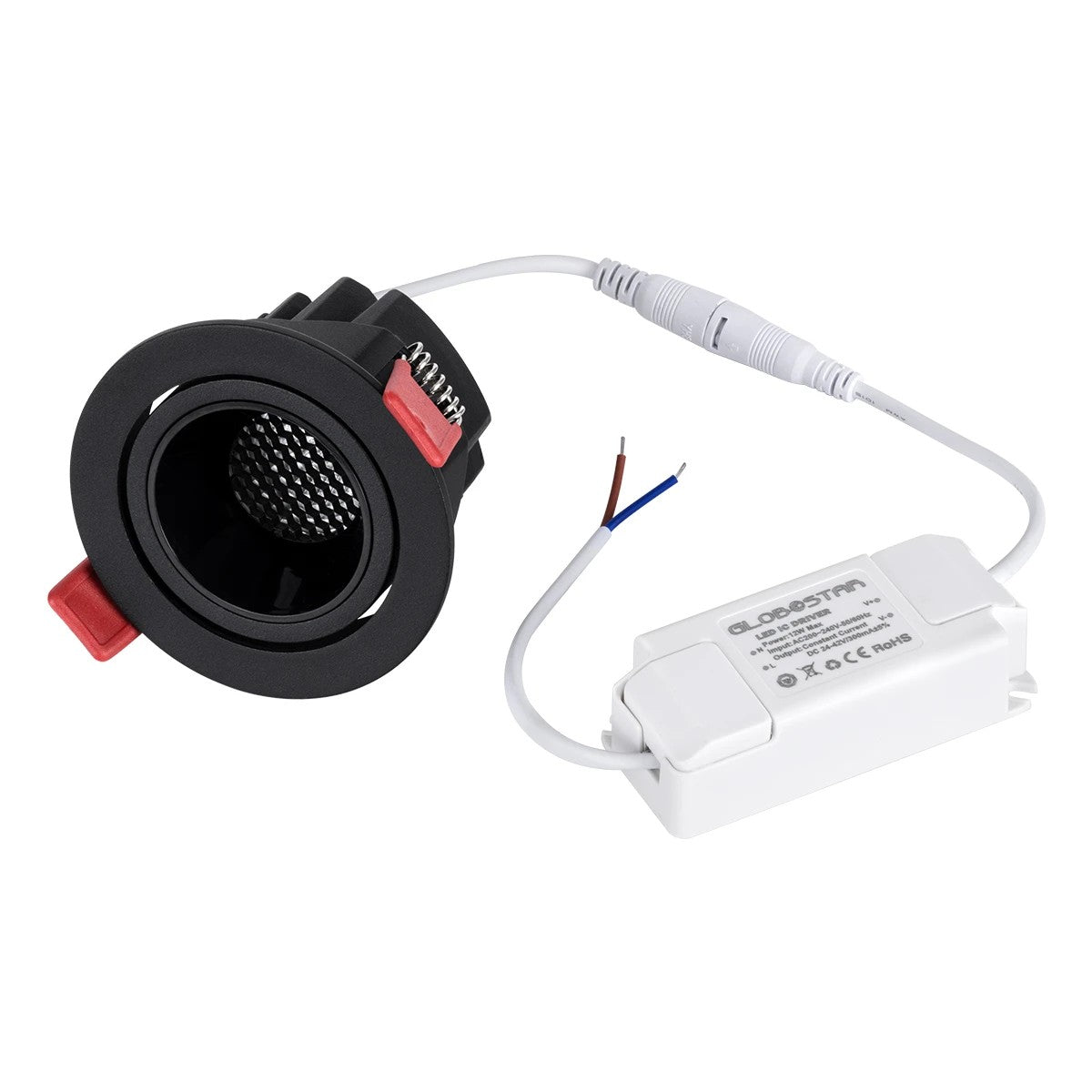 LEO KLV-101-0314 Recessed Movable Downlight Spotlight with Honeycomb Anti-Glare Reflector LED 10W 1300lm 38° AC 220-240V IP20 Natural White 4500K - Bridgelux COB Chip & TÜV SÜD Driver - Matte Black - L8.5 x W8.5 x H6.6 / Q7.5