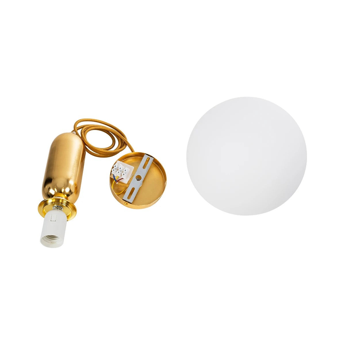 ESTETICO KLV-101-0382 Κρεμαστό Φωτιστικό Οροφής για Λάμπα με Ντουί E27 AC 220-240V IP20 - Χρυσό Βούρτσας Πλατίνα & Λευκό - Μ20 x Π20 x Υ38