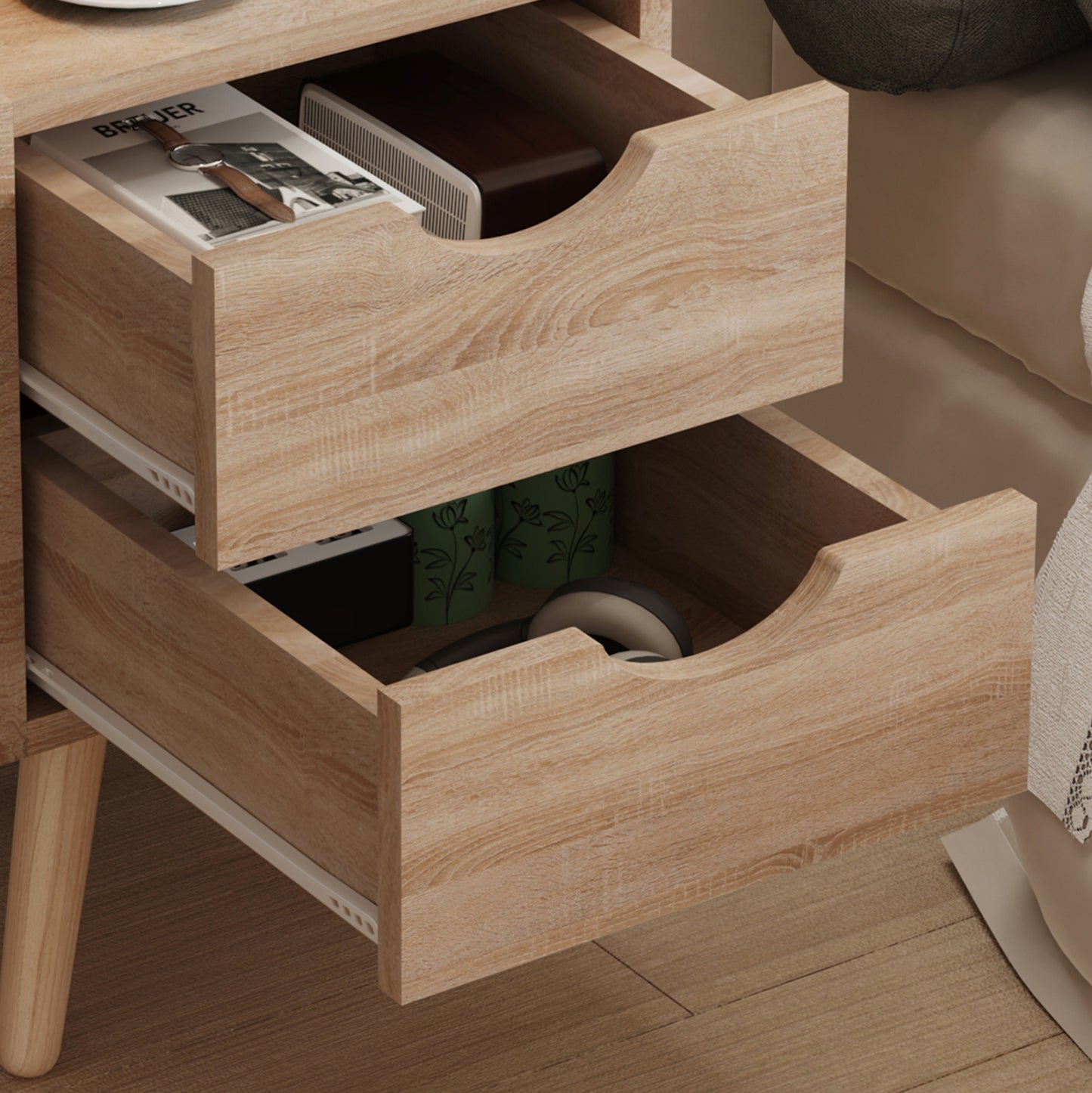 DINKL BEDSIDE TABLE MELAMINE 2 DRAWERS SONOMA 29.7x29.7x45