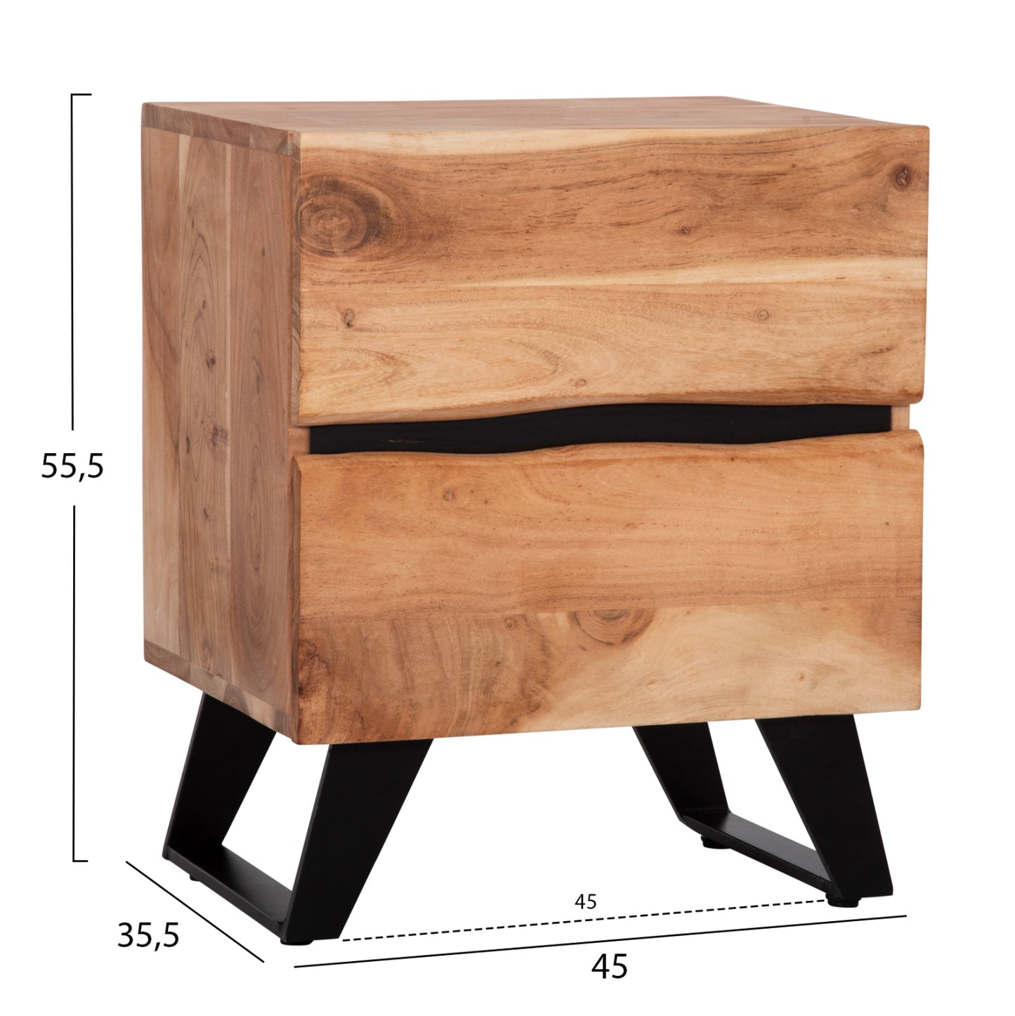 ALICIA BEDSIDE TABLE WITH 2 DRAWERS MADE OF SOLID ACACIA WOOD 45x35x56