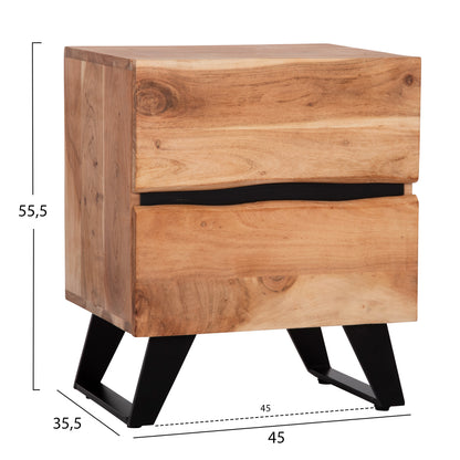 ALICIA BEDSIDE TABLE WITH 2 DRAWERS MADE OF SOLID ACACIA WOOD 45x35x56