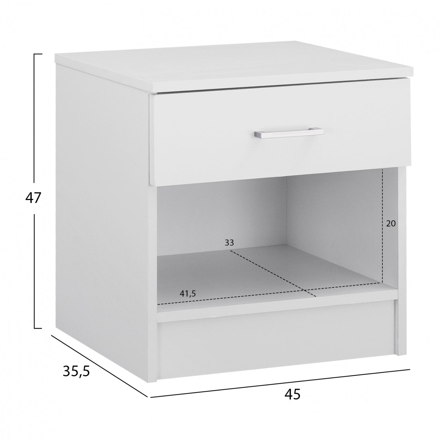 NIGHTSTAND WITH 1 DRAWER LANEY WHITE 45x35.5x47