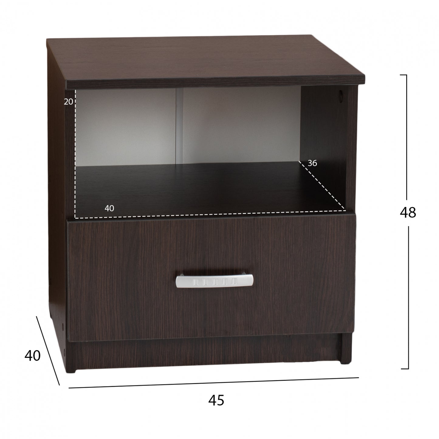 BEDSIDE TABLE WITH DRAWER ADLER WENGE 45x40x48