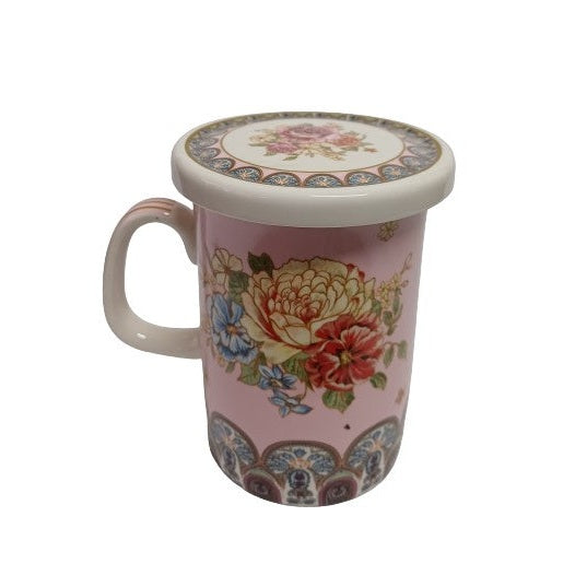 Πορσελάνινη Κούπα με Καπάκι Pink with Flowers Image 380ml