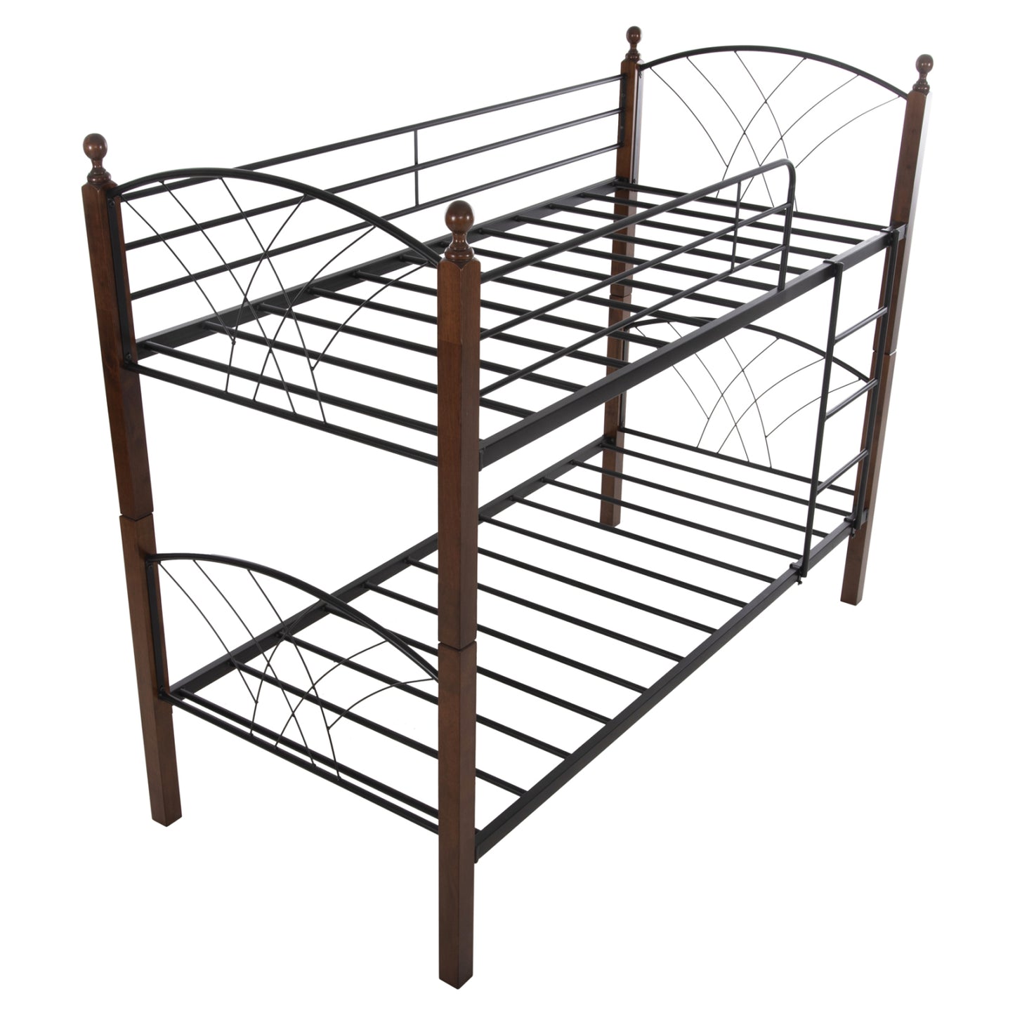 BUNK BED STOREY BLACK METAL WALNUT RUBBERWOOD FOR 190x90cm MATTRESS