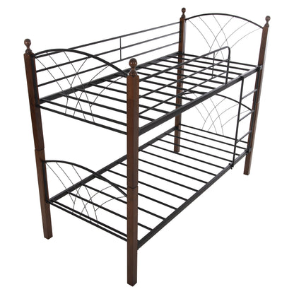 BUNK BED STOREY BLACK METAL WALNUT RUBBERWOOD FOR 190x90cm MATTRESS