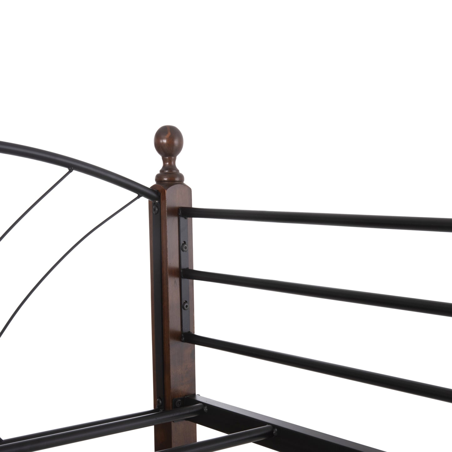 BUNK BED STOREY BLACK METAL WALNUT RUBBERWOOD FOR 190x90cm MATTRESS